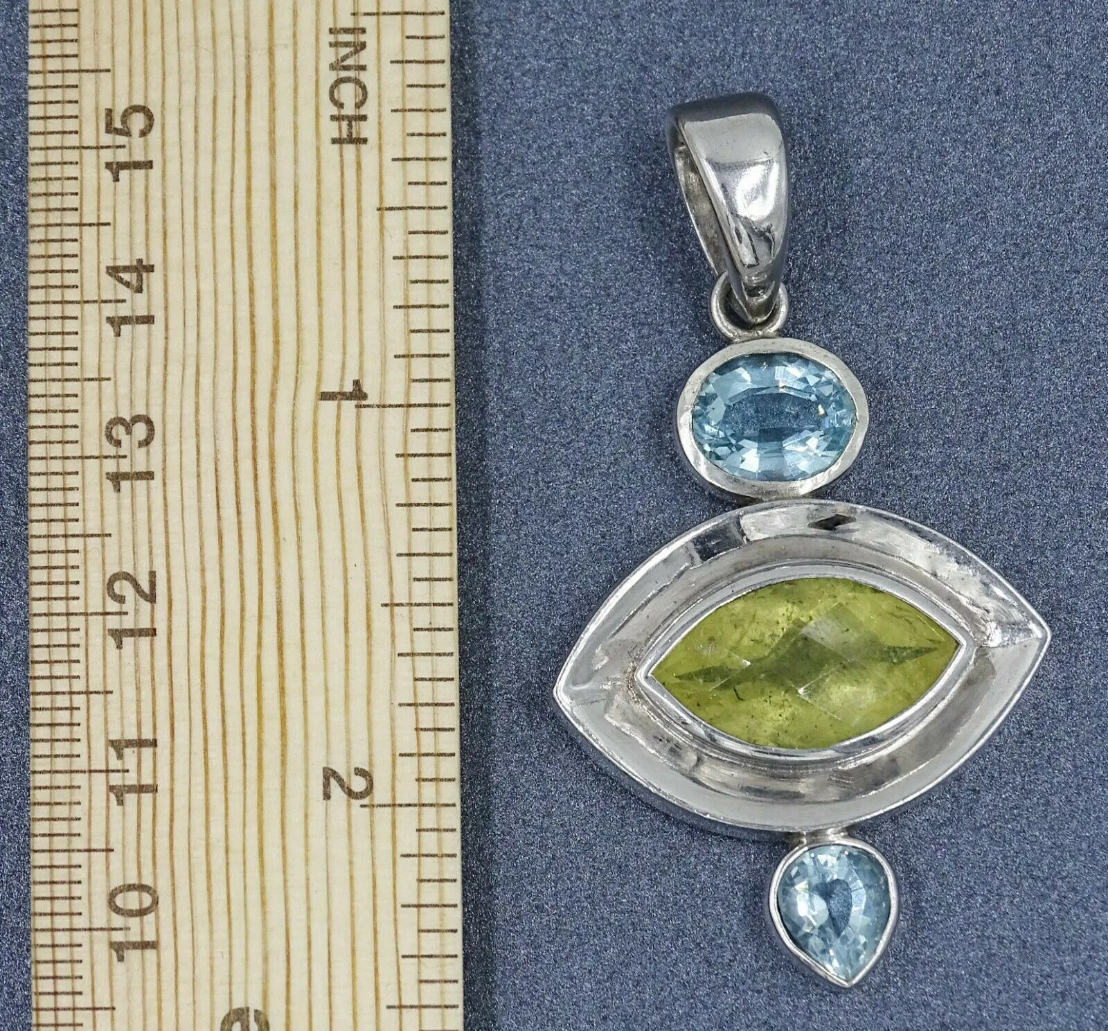 Lemon Quartz & Blue Topaz 925 Sterling Silver Pendant