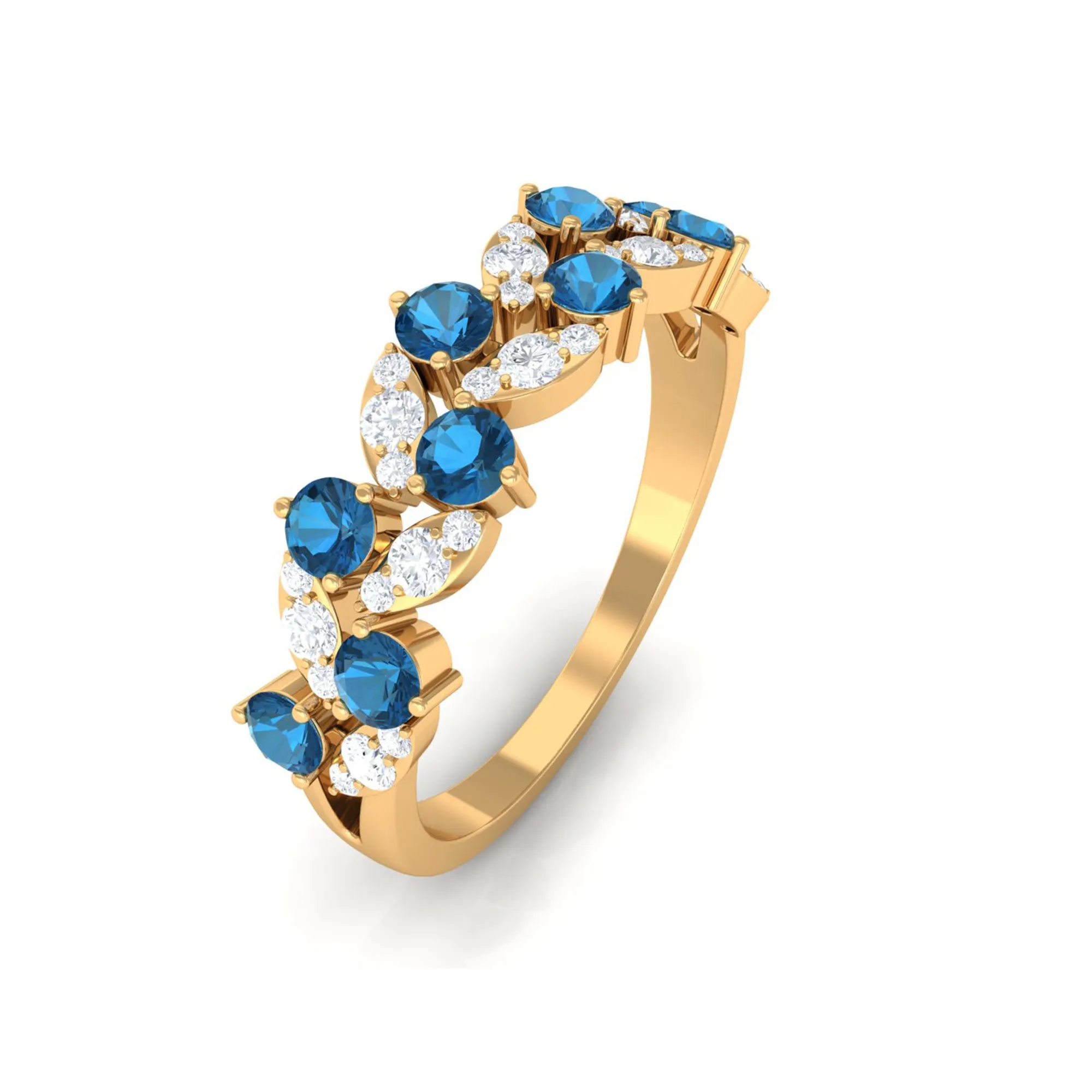 London Blue Topaz and Diamond Leaf Half Eternity Ring
