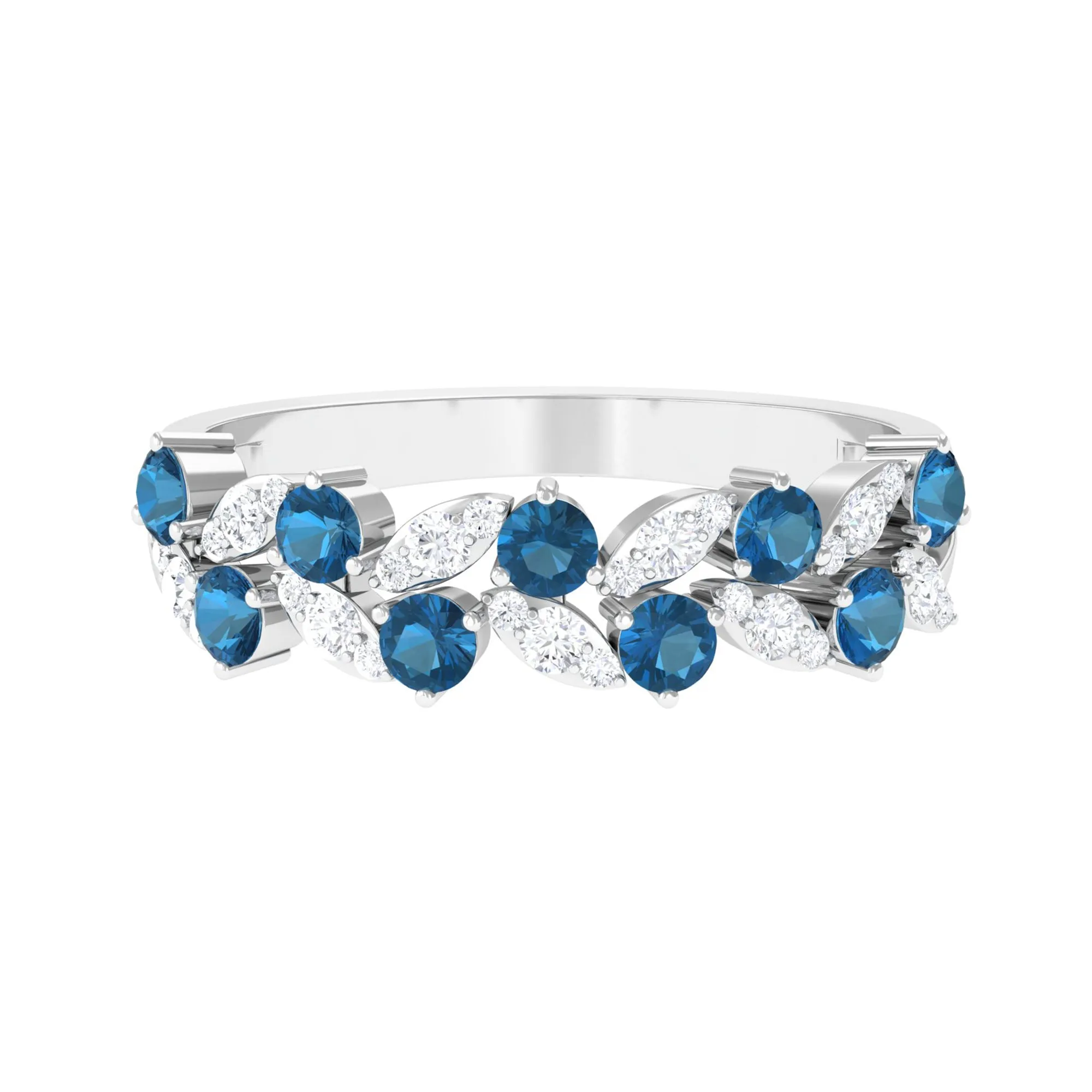 London Blue Topaz and Diamond Leaf Half Eternity Ring