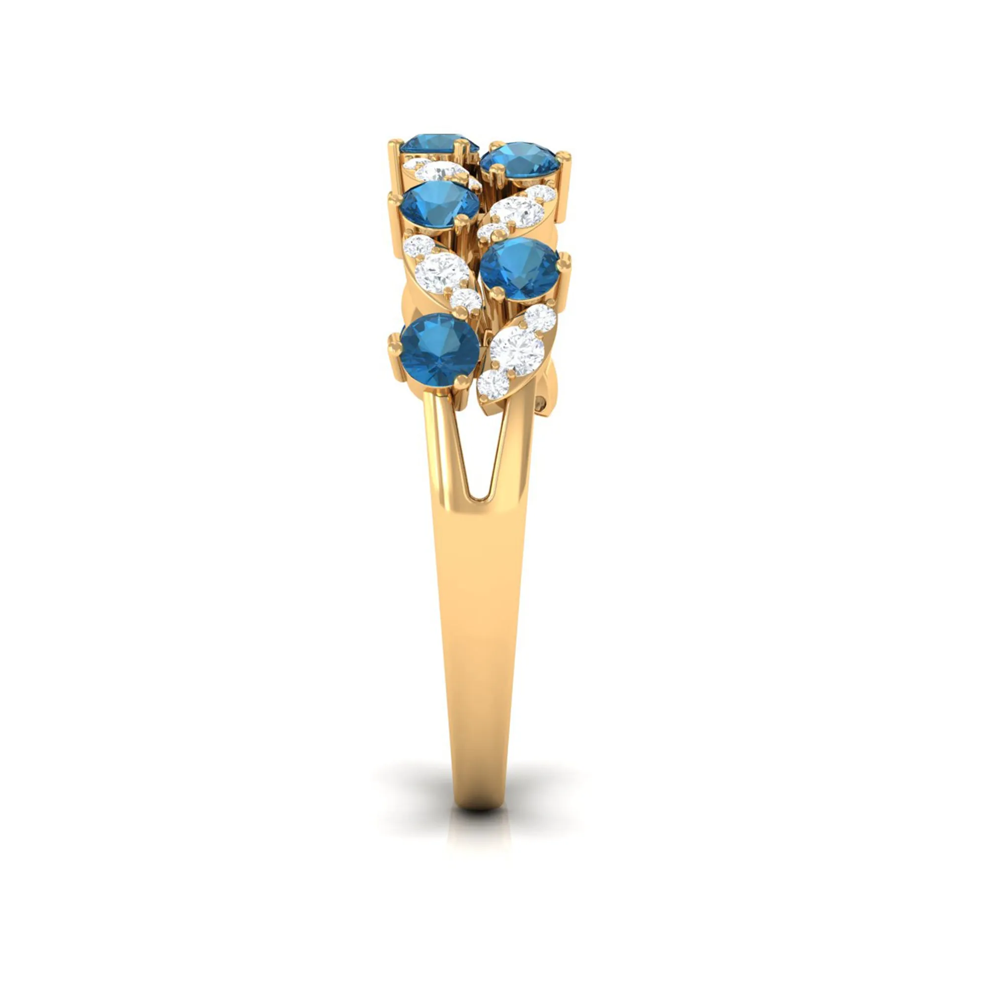 London Blue Topaz and Diamond Leaf Half Eternity Ring