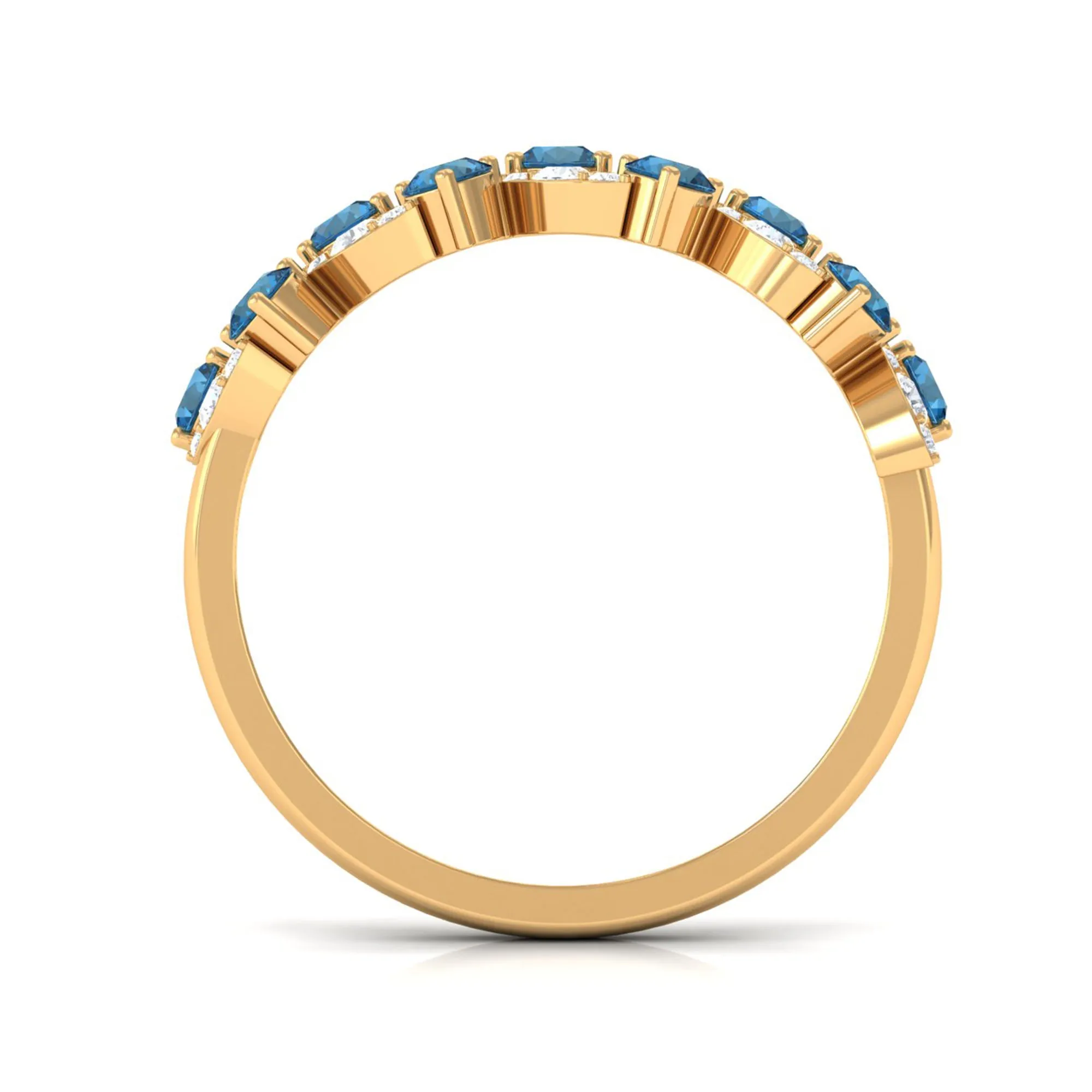 London Blue Topaz and Diamond Leaf Half Eternity Ring