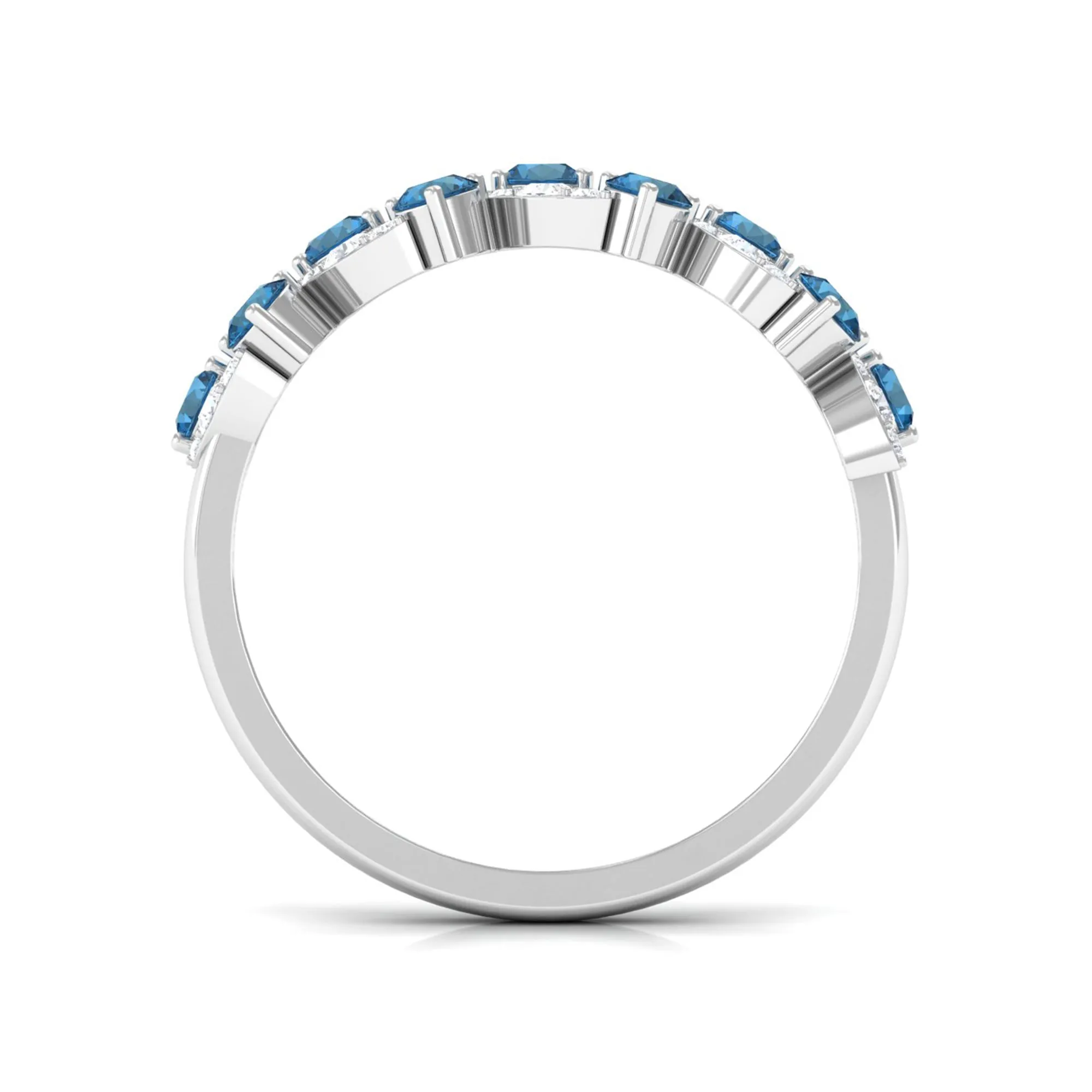 London Blue Topaz and Diamond Leaf Half Eternity Ring