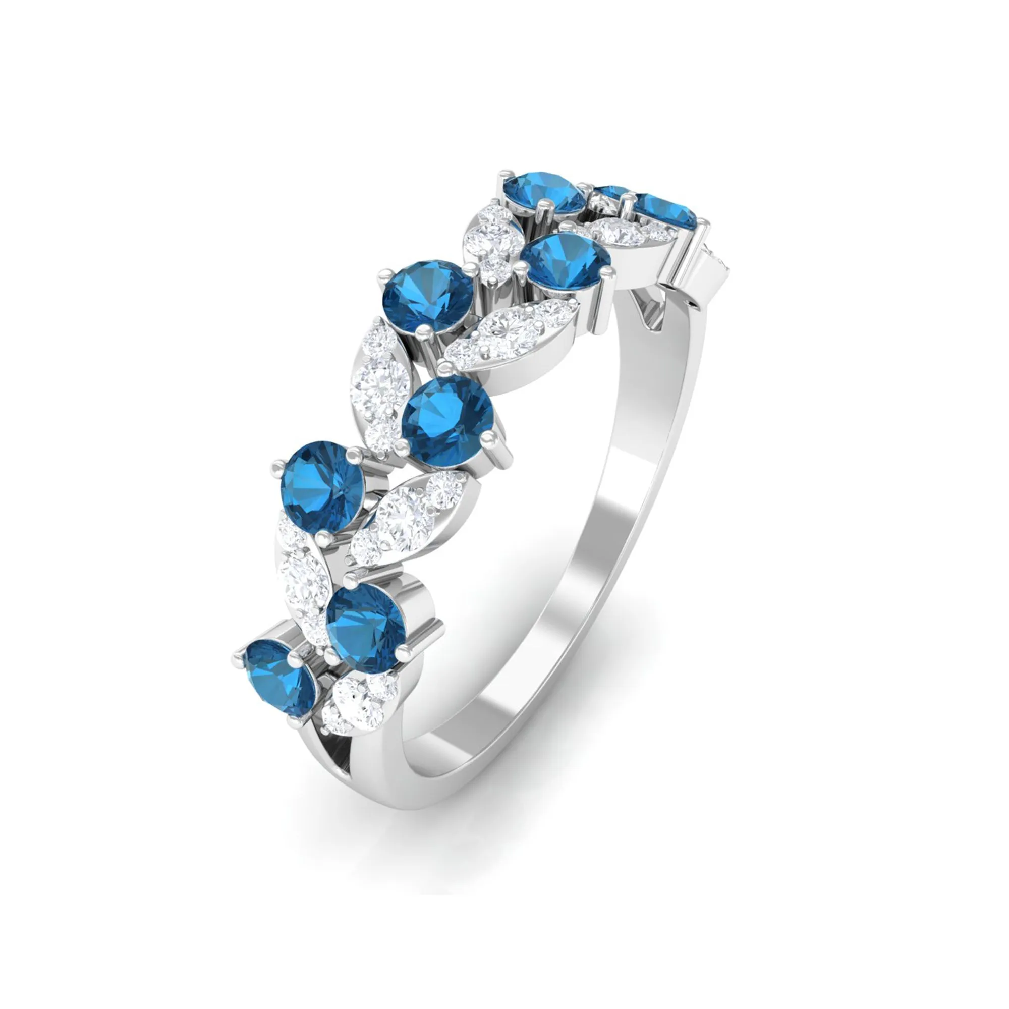 London Blue Topaz and Diamond Leaf Half Eternity Ring
