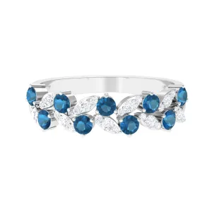 London Blue Topaz and Diamond Leaf Half Eternity Ring
