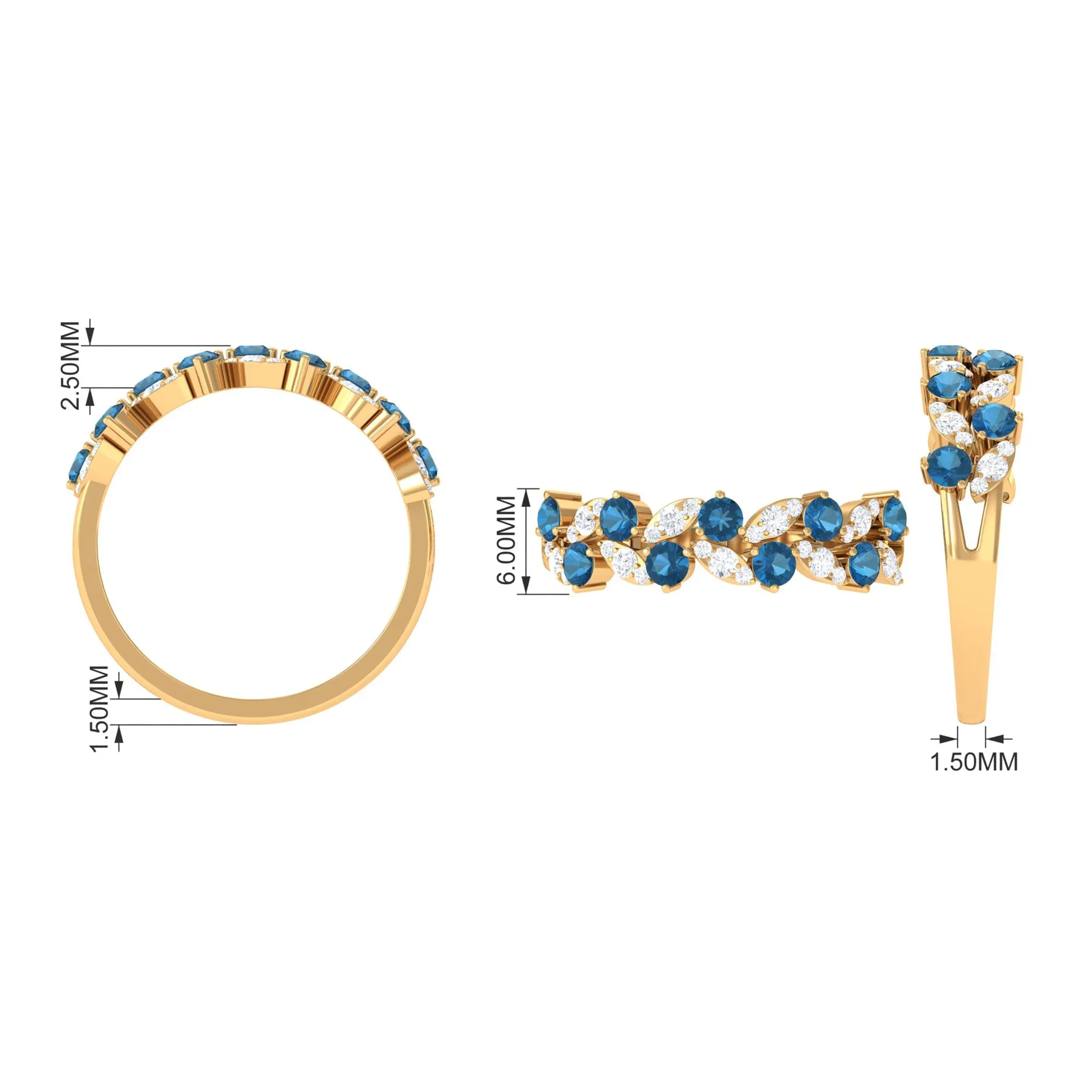 London Blue Topaz and Diamond Leaf Half Eternity Ring