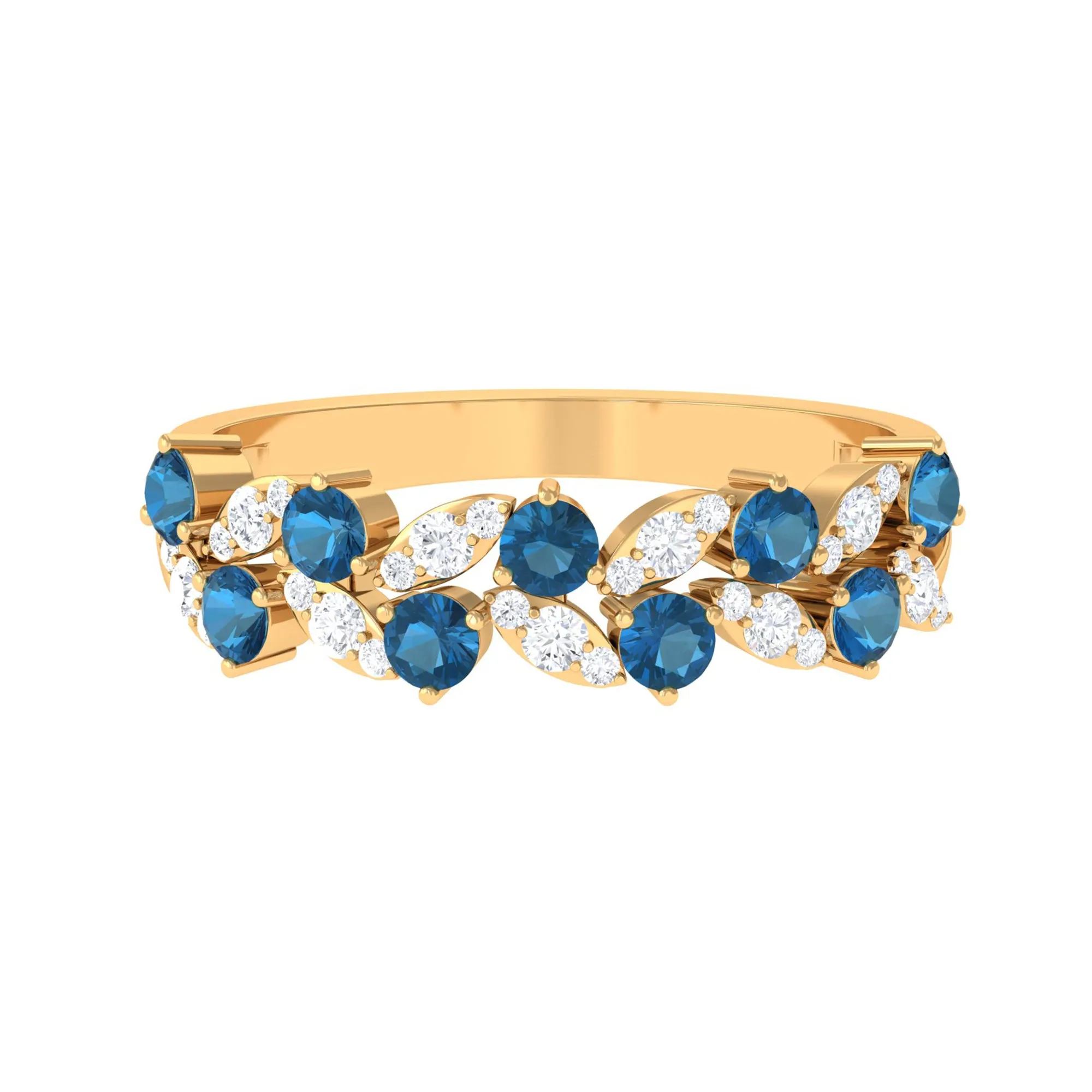 London Blue Topaz and Diamond Leaf Half Eternity Ring