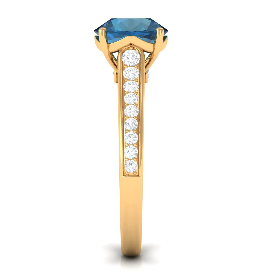 London Blue Topaz Solitaire Ring with Diamond Accent