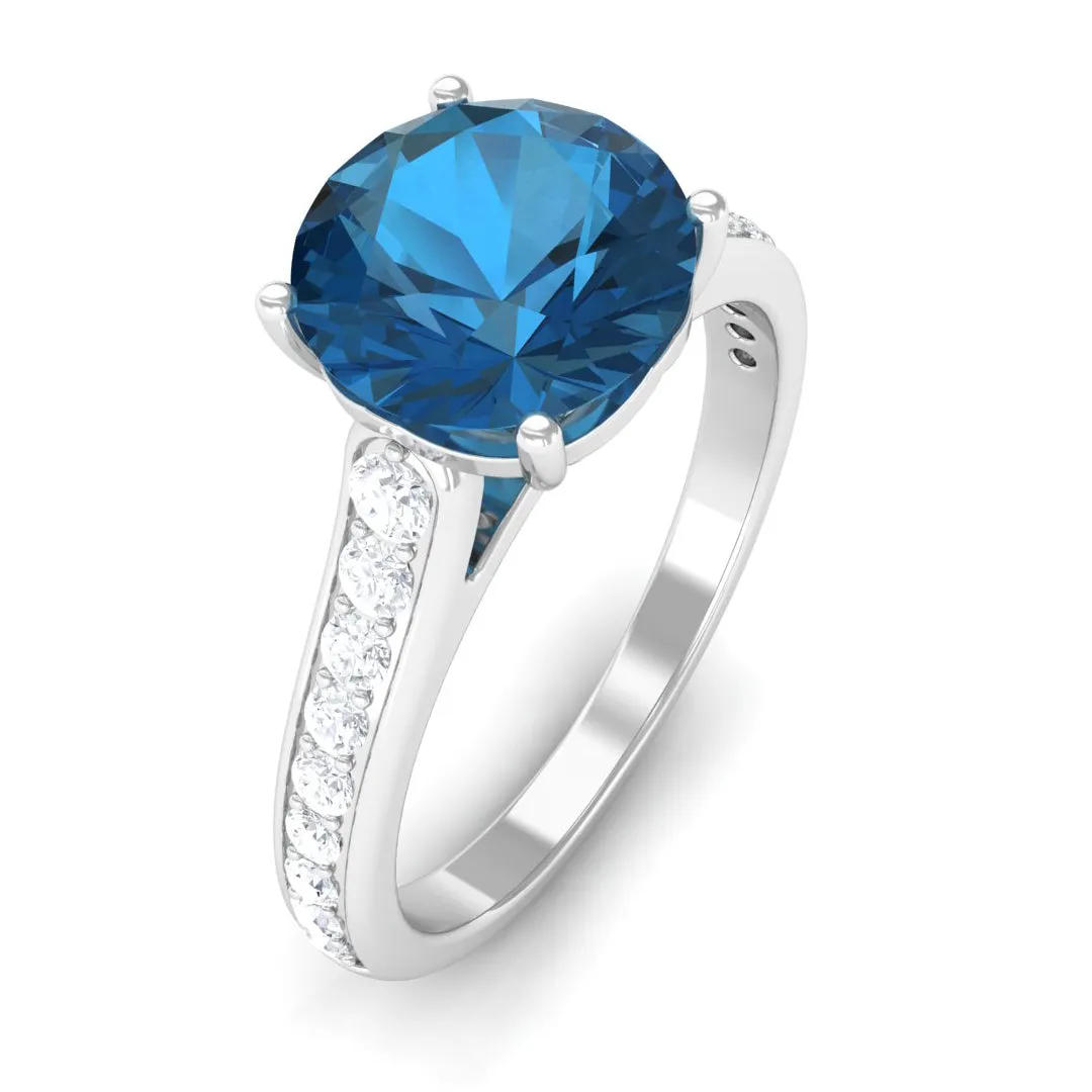 London Blue Topaz Solitaire Ring with Diamond Accent