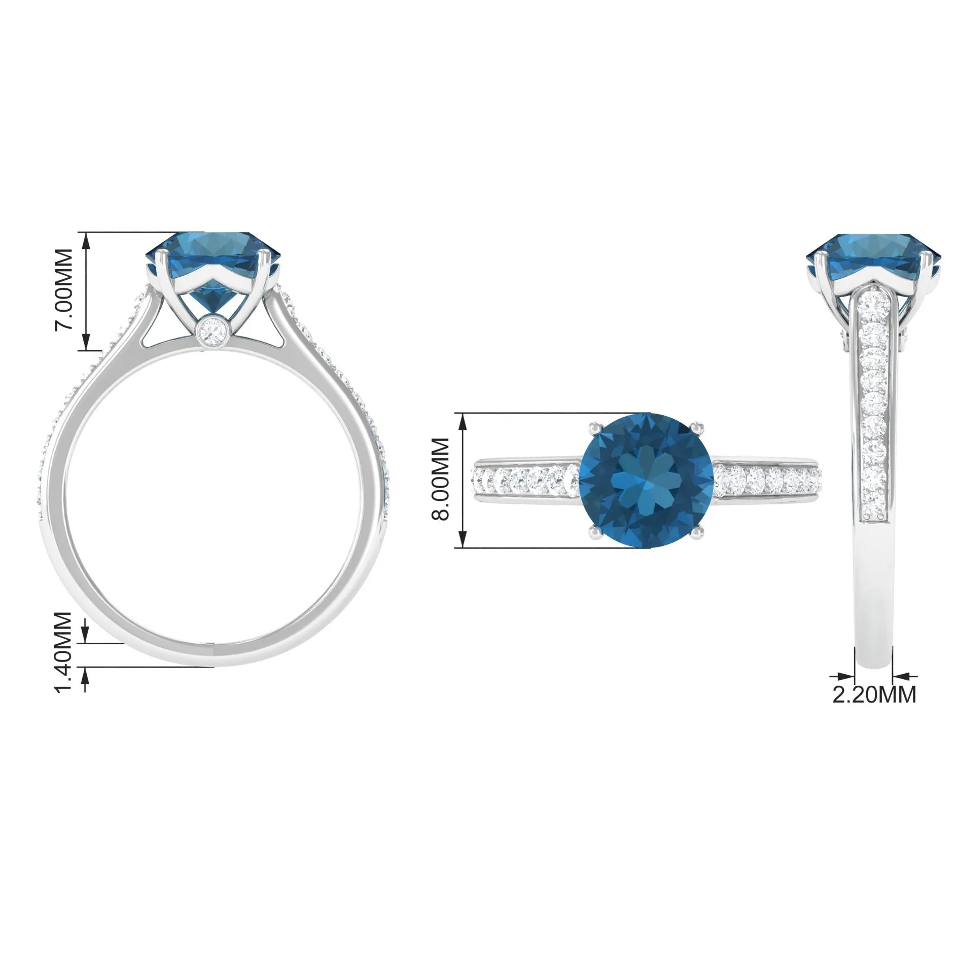London Blue Topaz Solitaire Ring with Diamond Accent