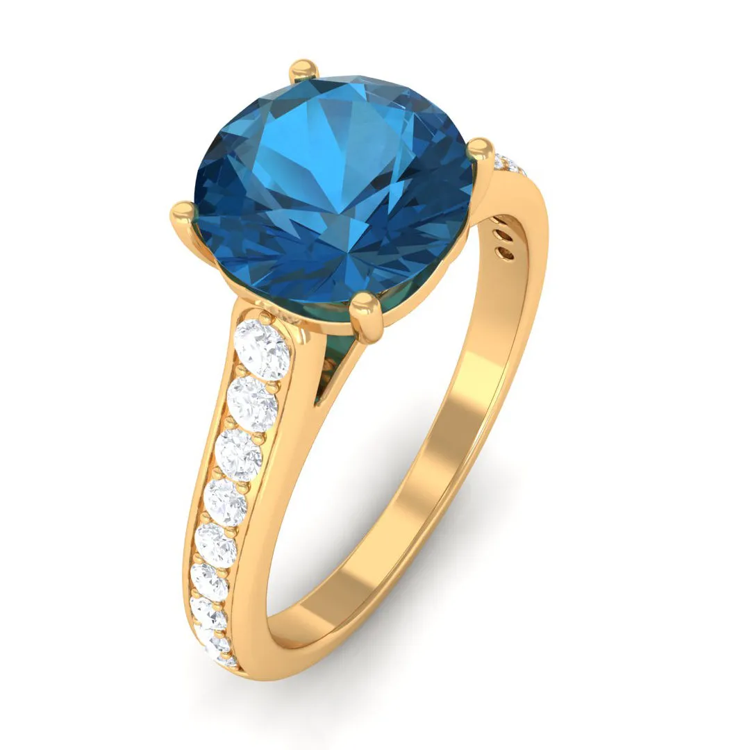 London Blue Topaz Solitaire Ring with Diamond Accent