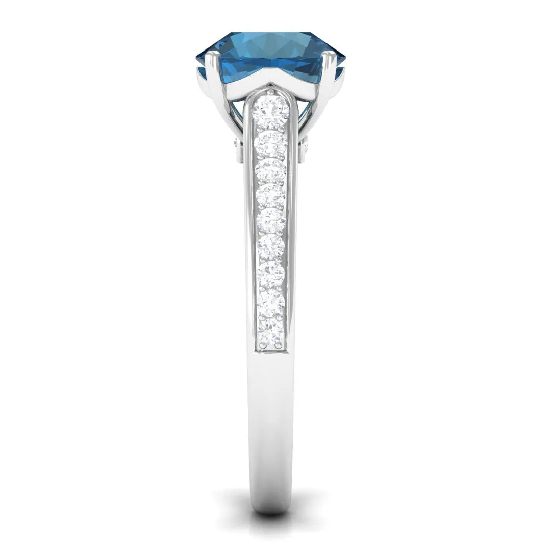London Blue Topaz Solitaire Ring with Diamond Accent
