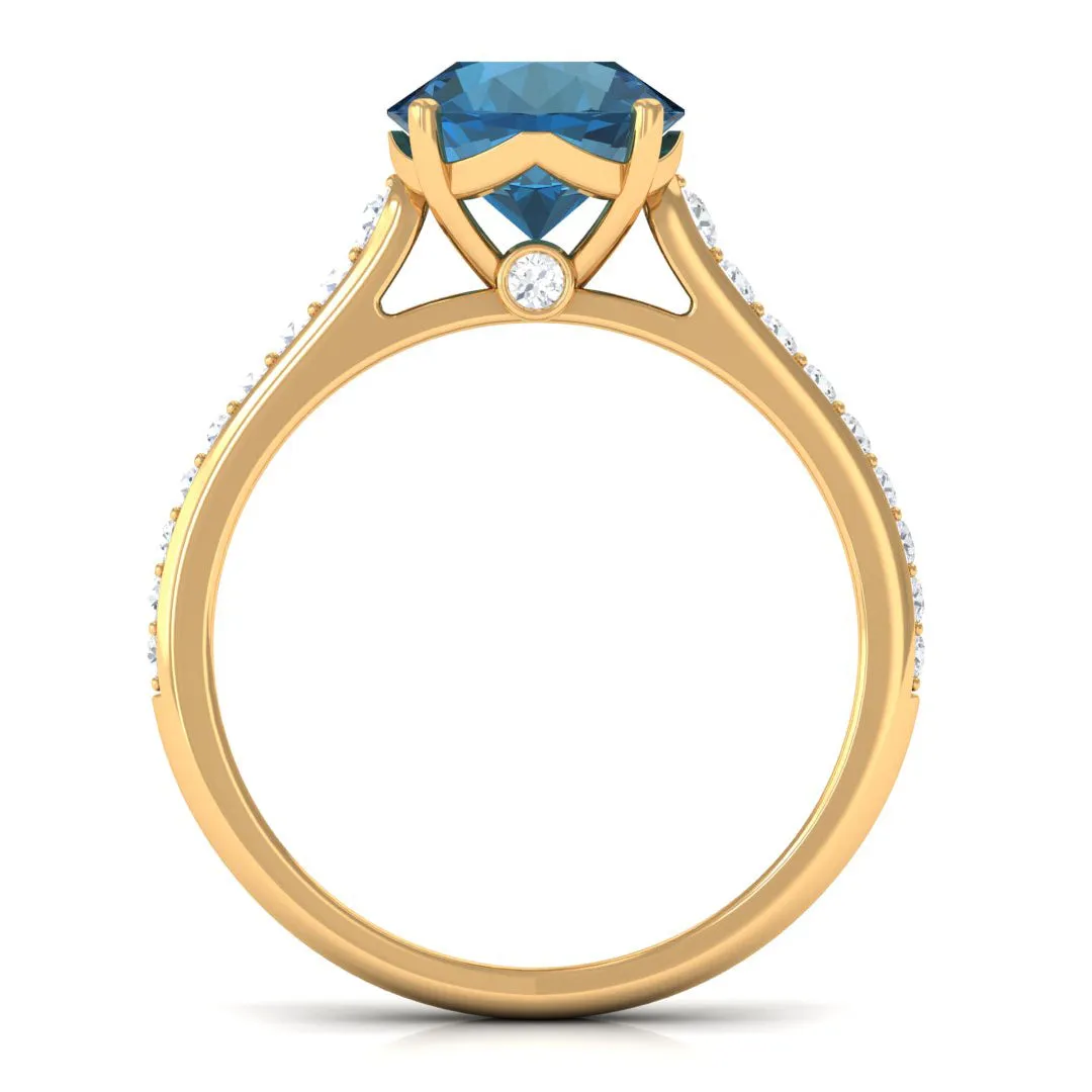 London Blue Topaz Solitaire Ring with Diamond Accent