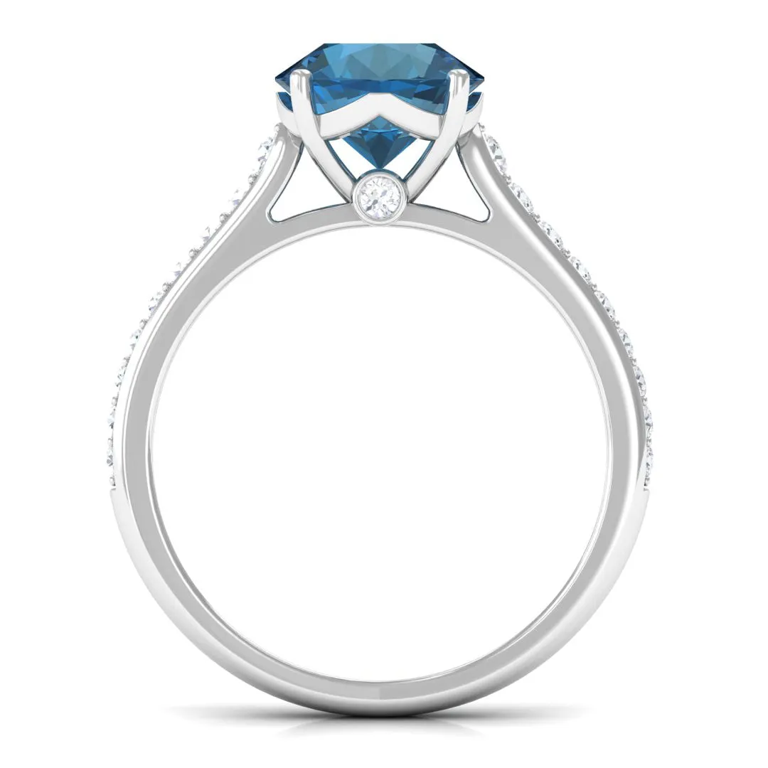London Blue Topaz Solitaire Ring with Diamond Accent