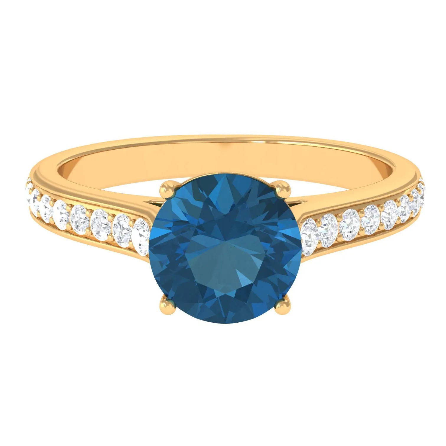 London Blue Topaz Solitaire Ring with Diamond Accent