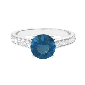 London Blue Topaz Solitaire Ring with Diamond Accent