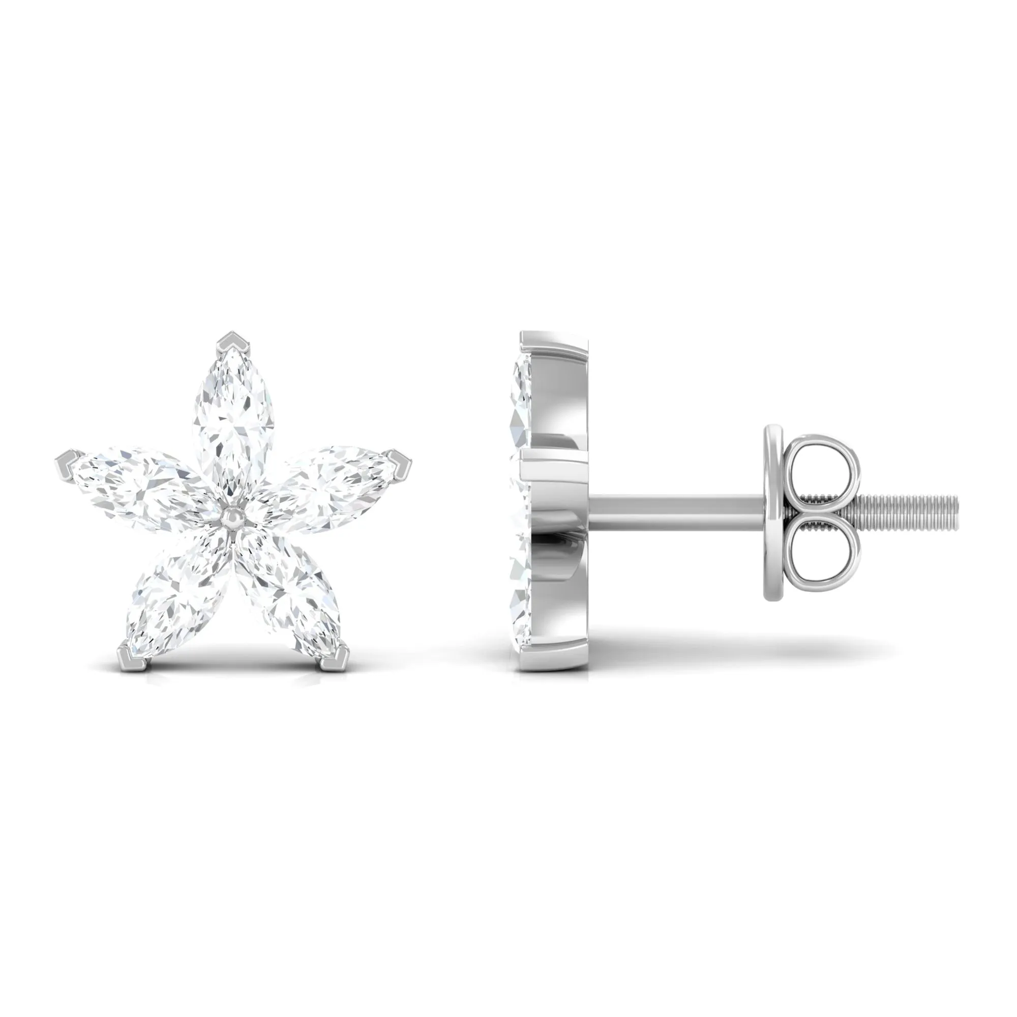 Marquise Cut Moissanite Flower Stud Earrings