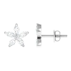 Marquise Cut Moissanite Flower Stud Earrings