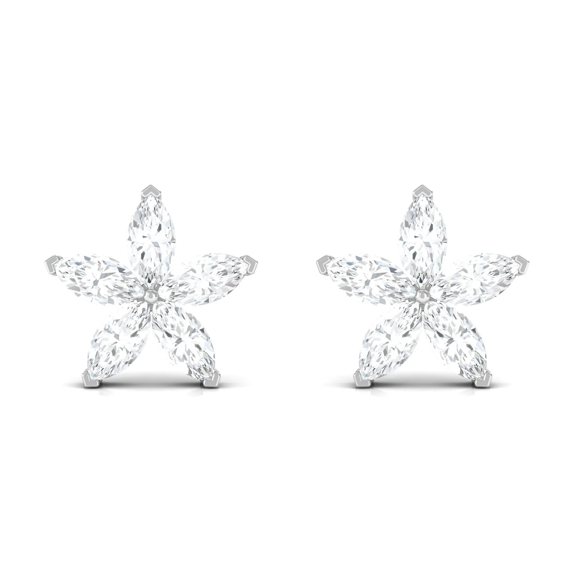 Marquise Cut Moissanite Flower Stud Earrings
