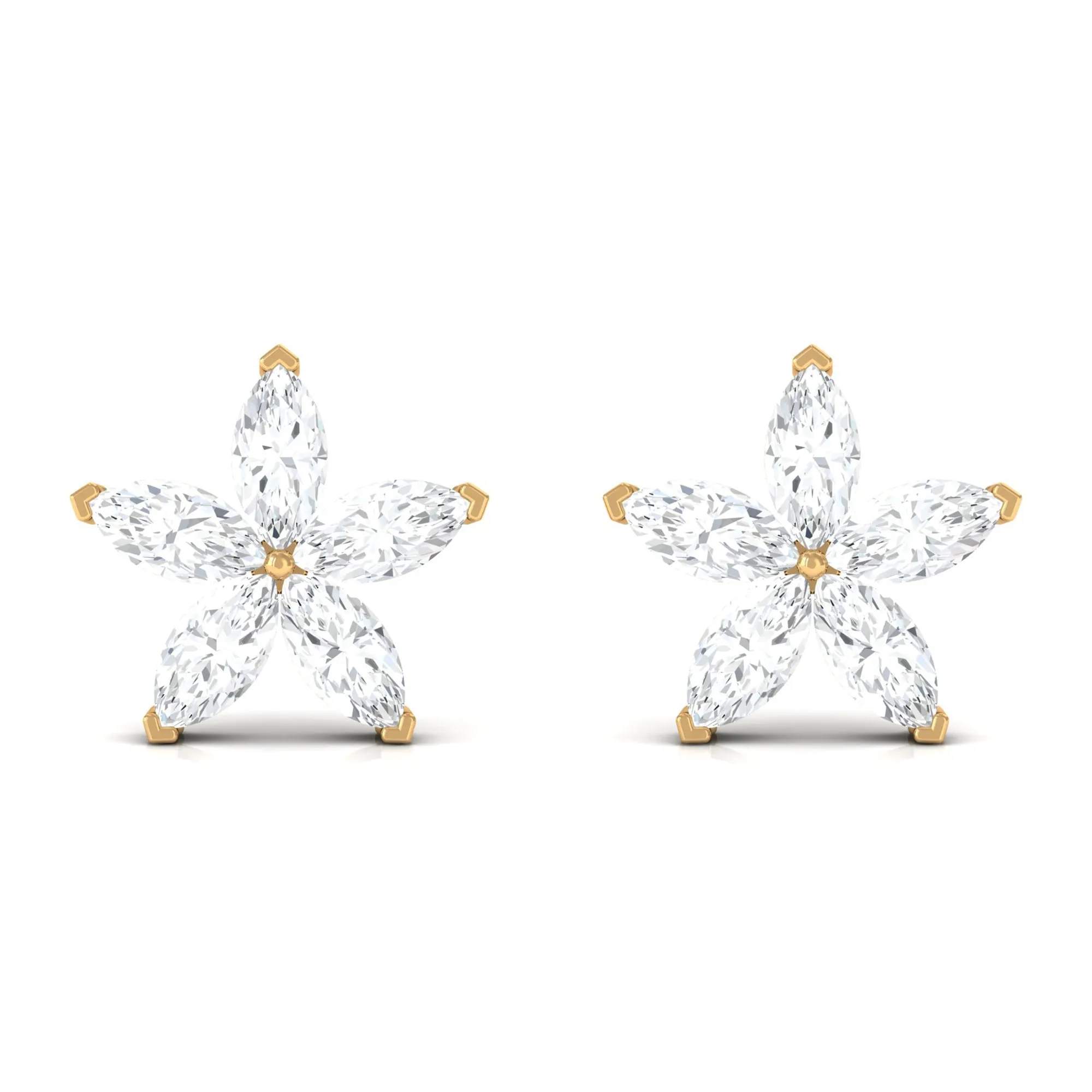 Marquise Cut Moissanite Flower Stud Earrings