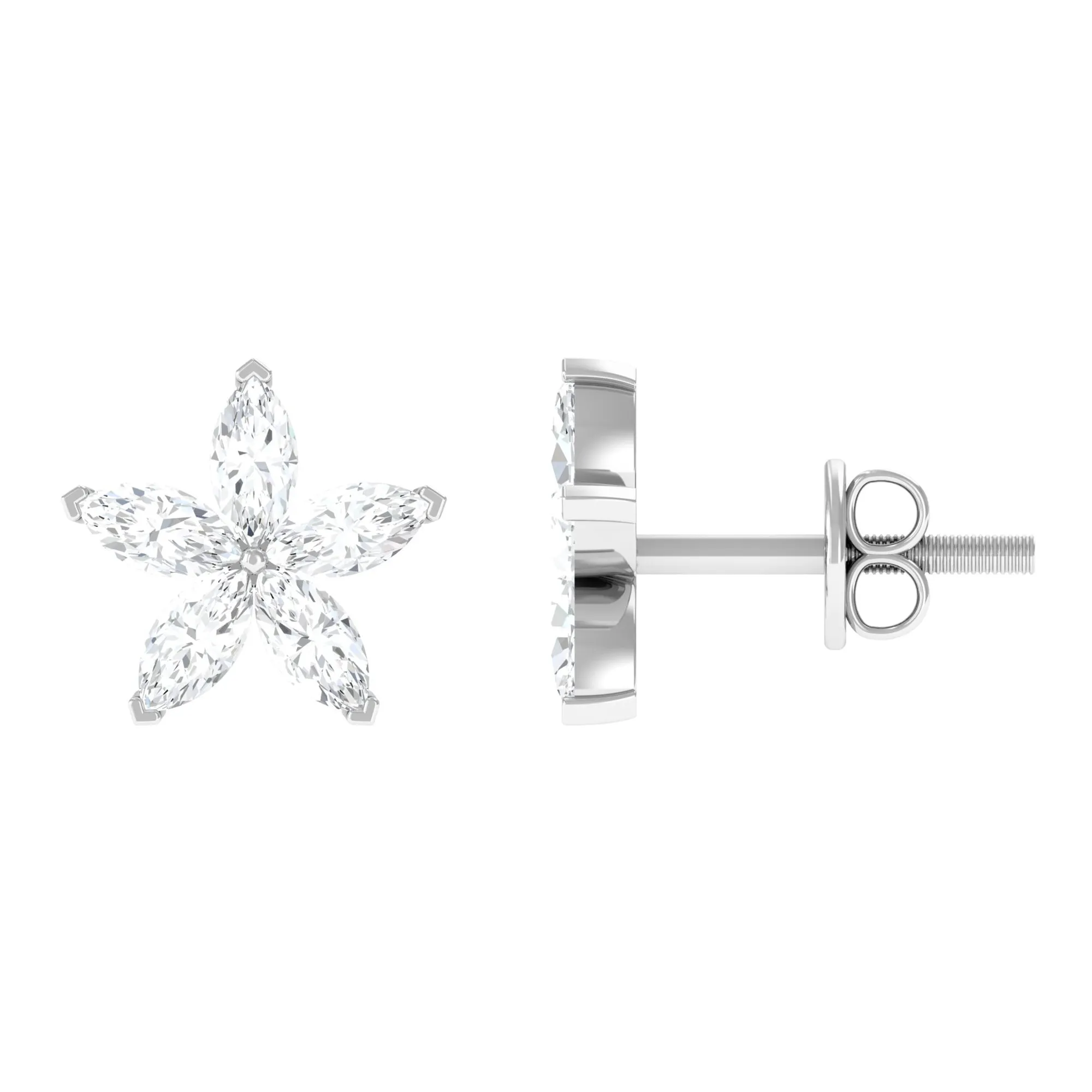 Marquise Cut Moissanite Flower Stud Earrings