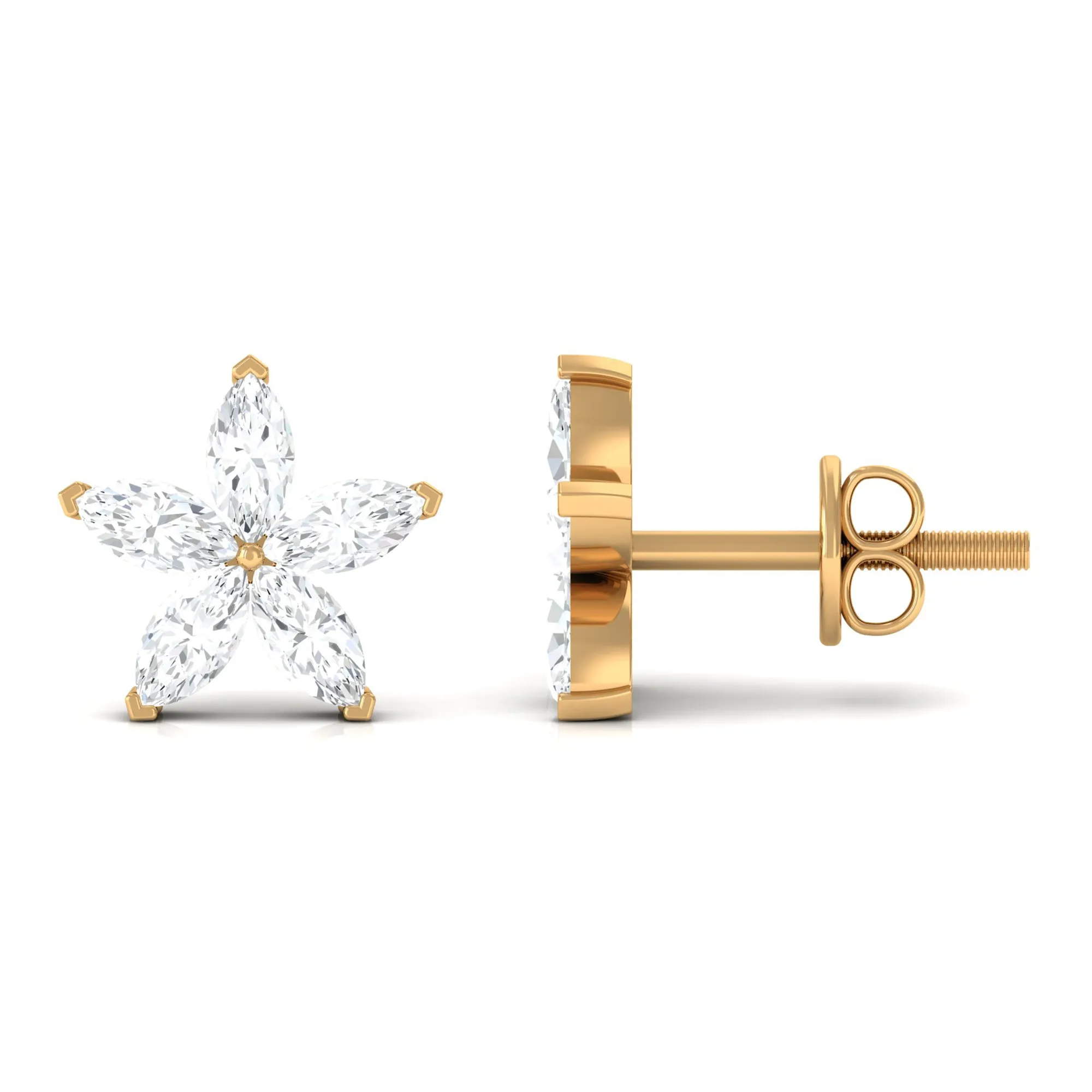 Marquise Cut Moissanite Flower Stud Earrings