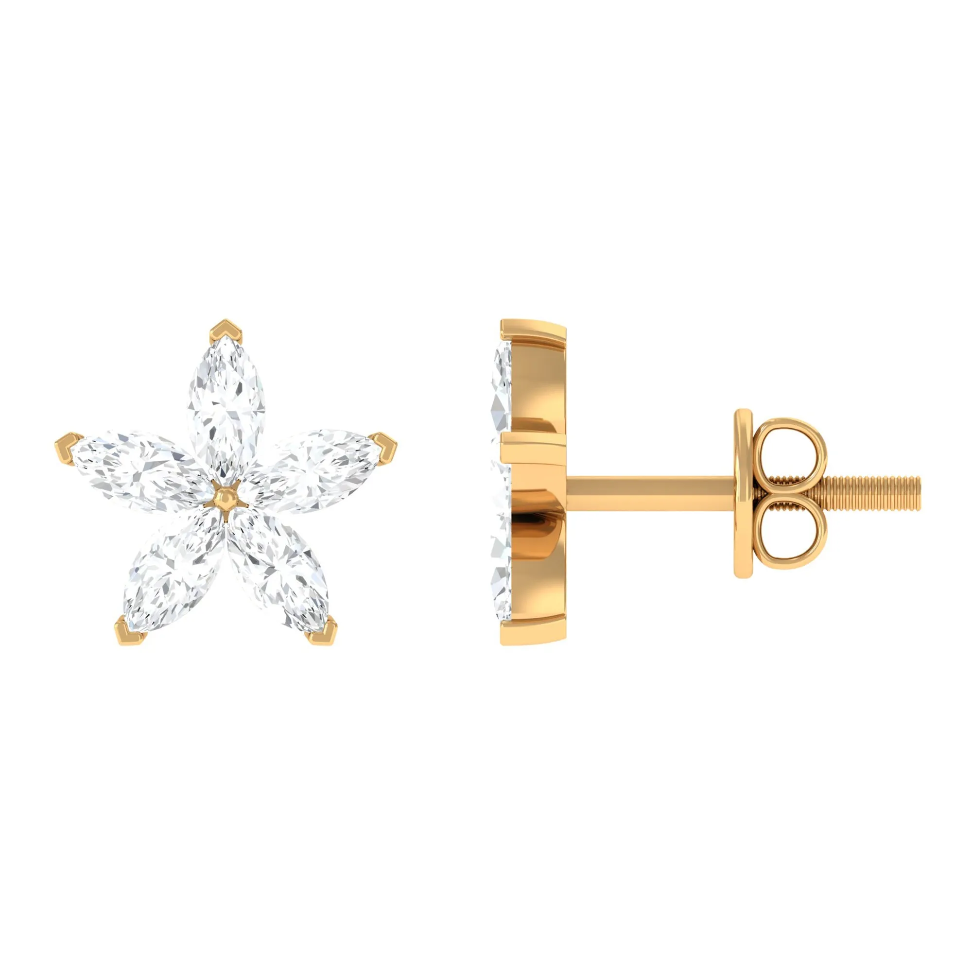 Marquise Cut Moissanite Flower Stud Earrings