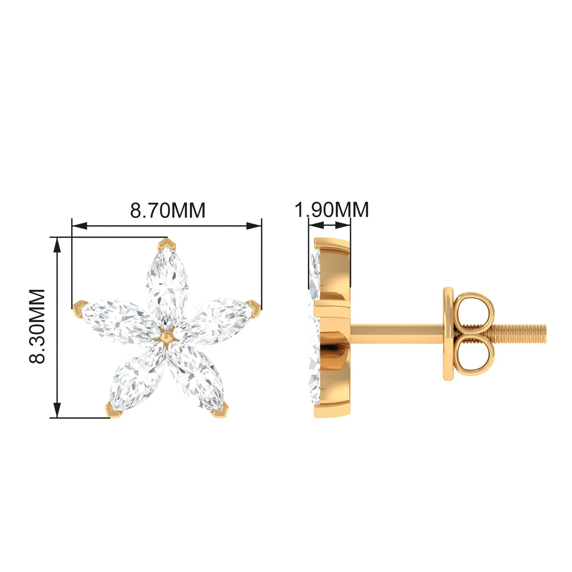 Marquise Cut Moissanite Flower Stud Earrings