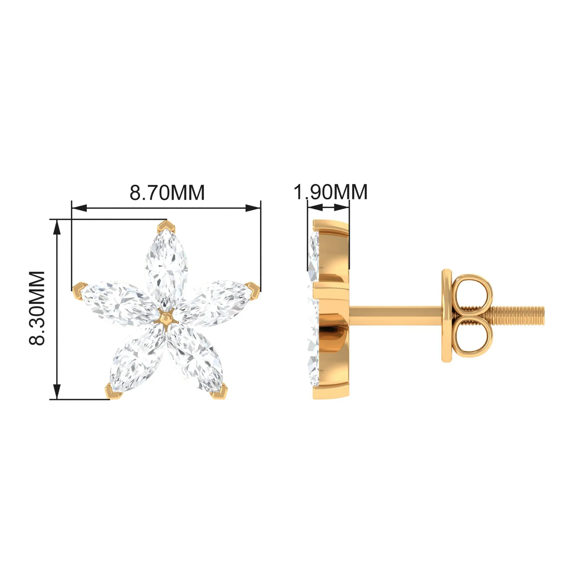 Marquise Cut Moissanite Flower Stud Earrings
