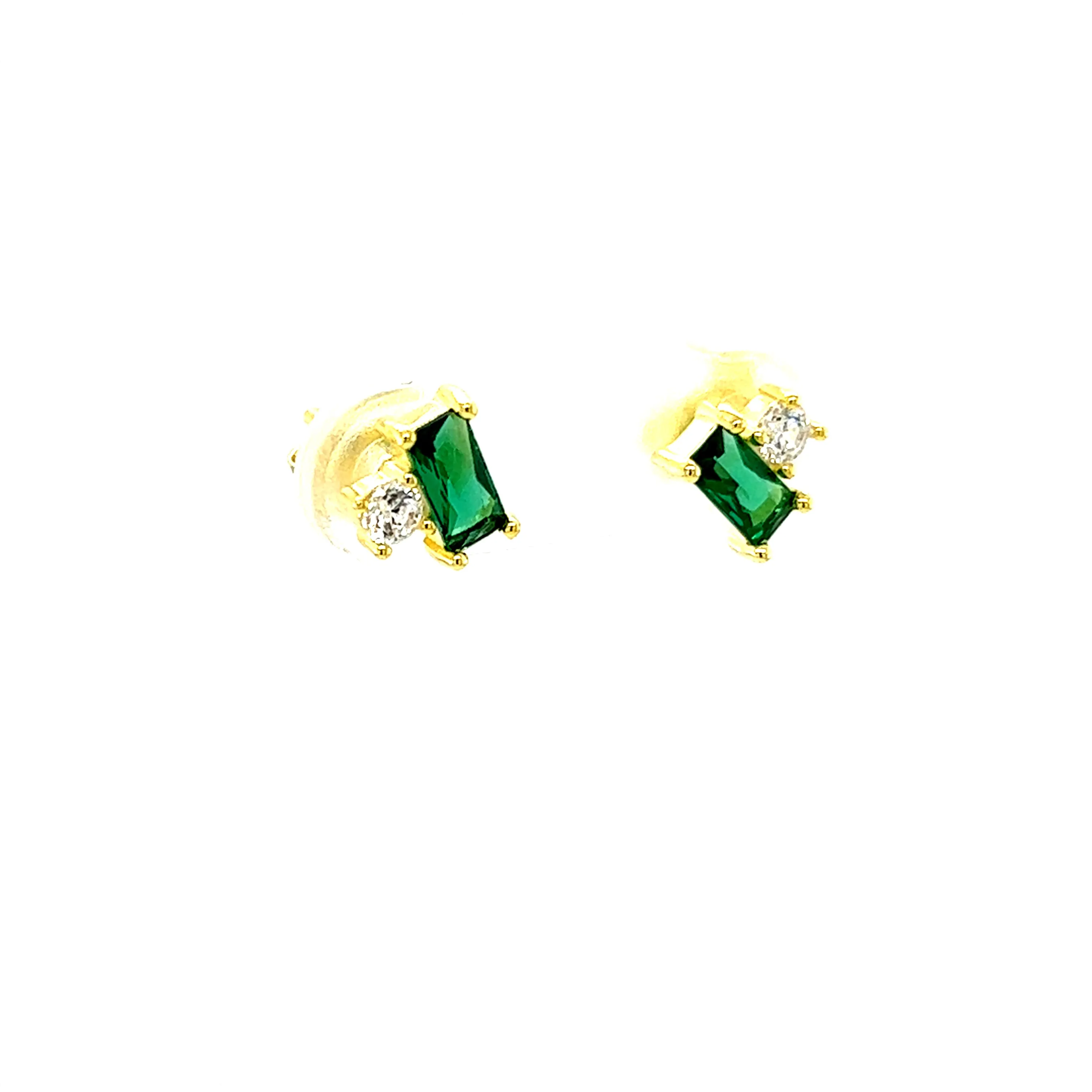 Mini Emerald Two Stone CZ Studs