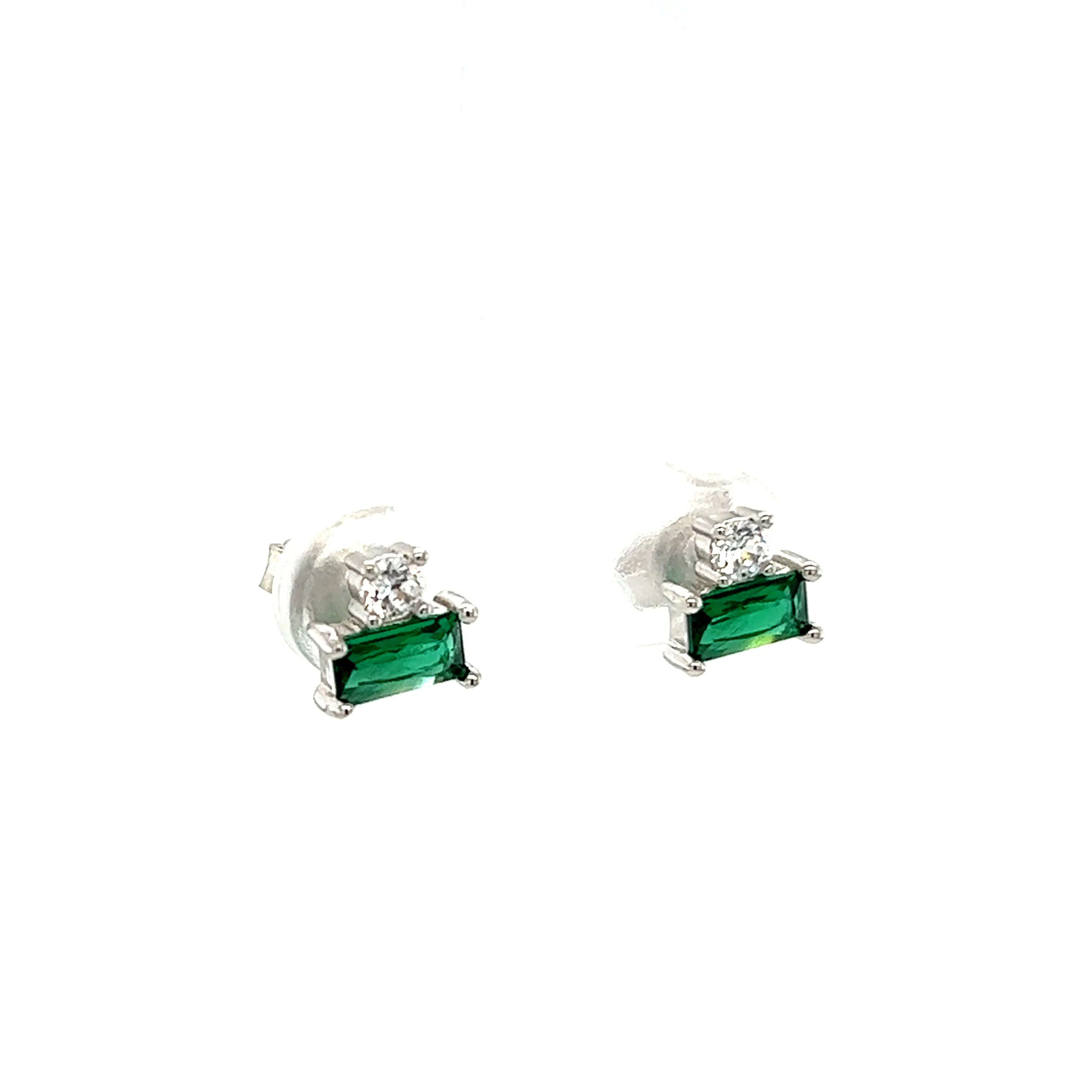 Mini Emerald Two Stone CZ Studs