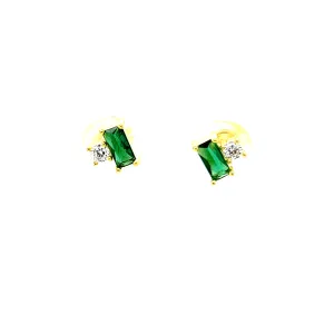 Mini Emerald Two Stone CZ Studs