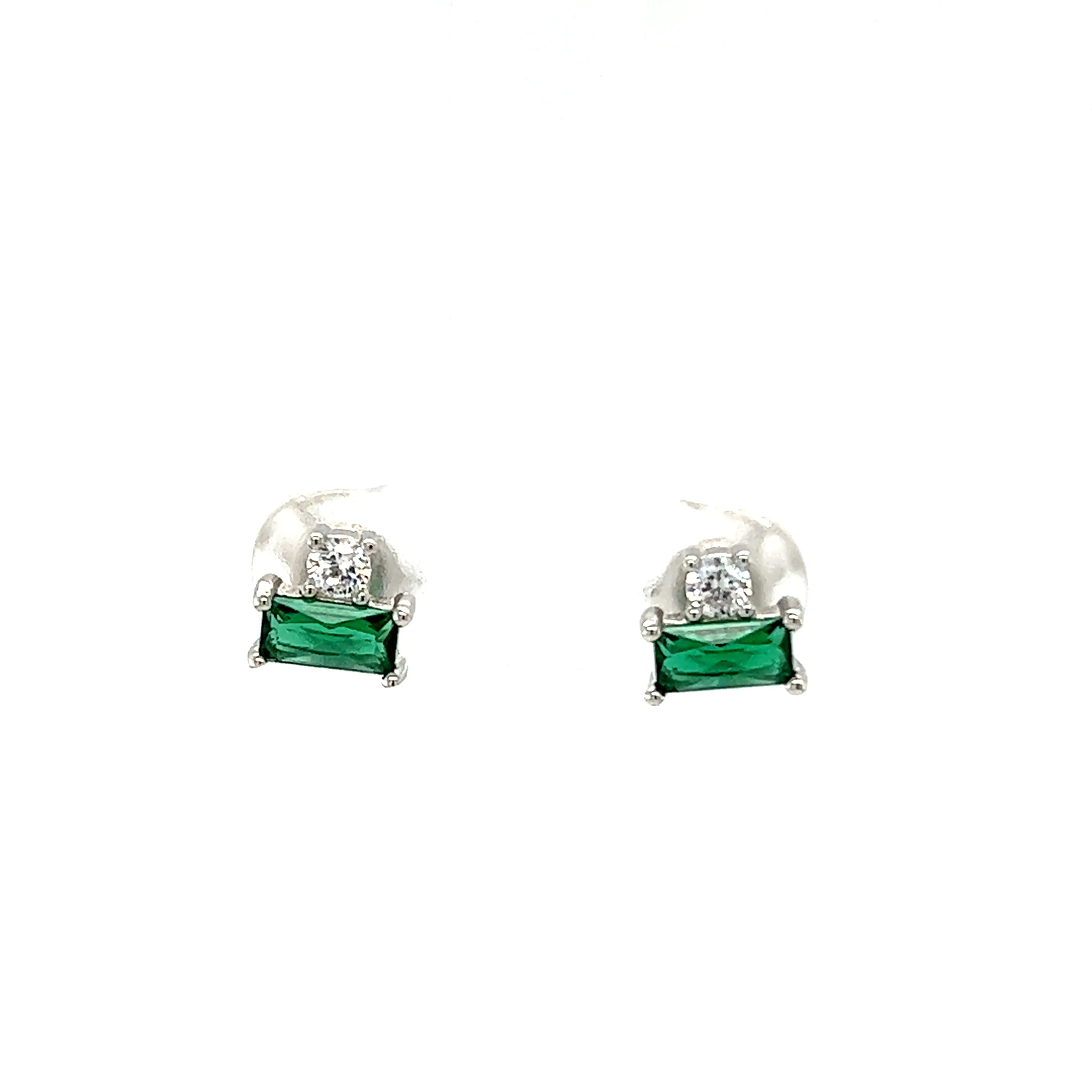 Mini Emerald Two Stone CZ Studs