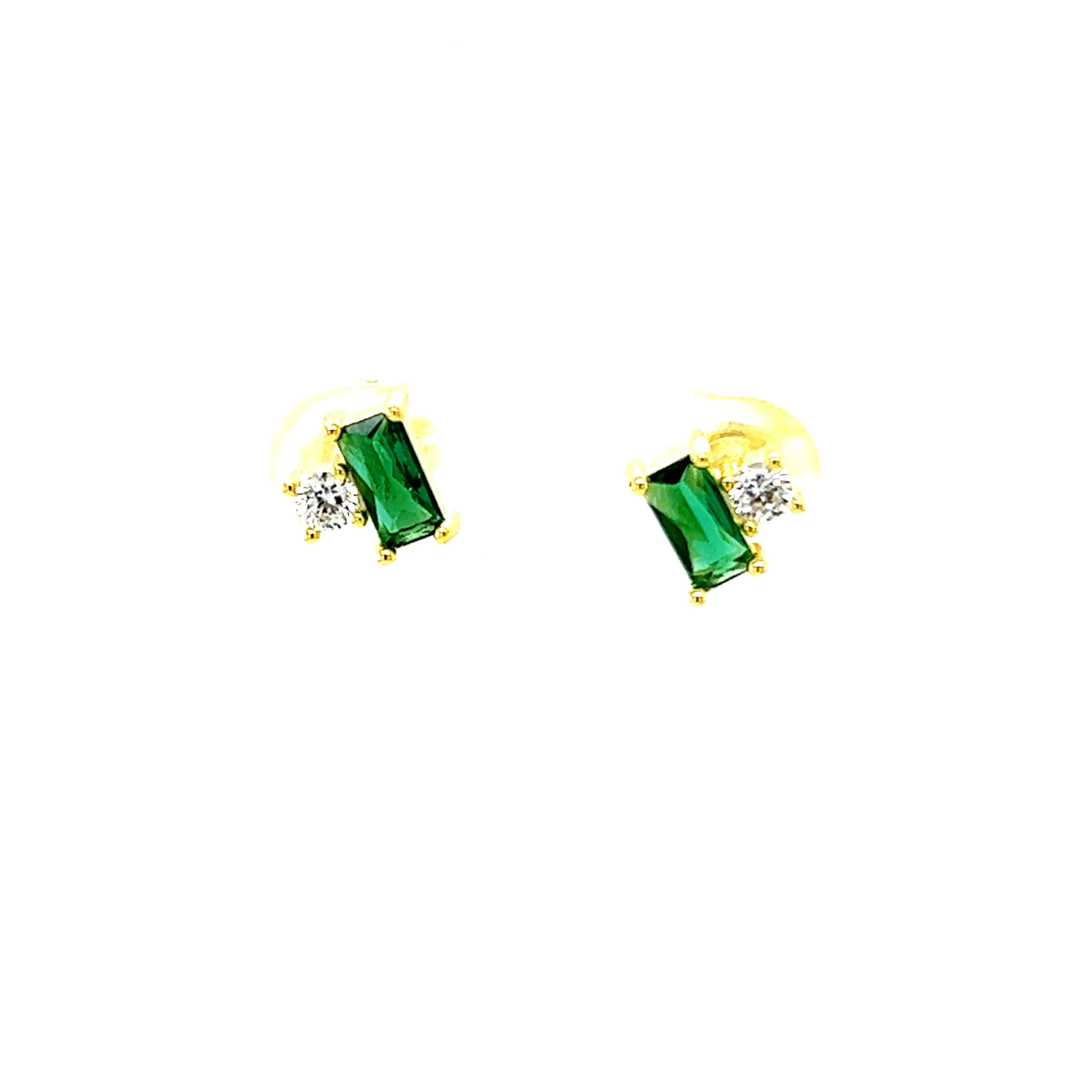 Mini Emerald Two Stone CZ Studs