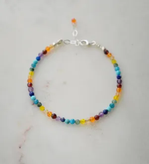 Mulit Color Beaded Gemstone Bracelet, Silver or Gold