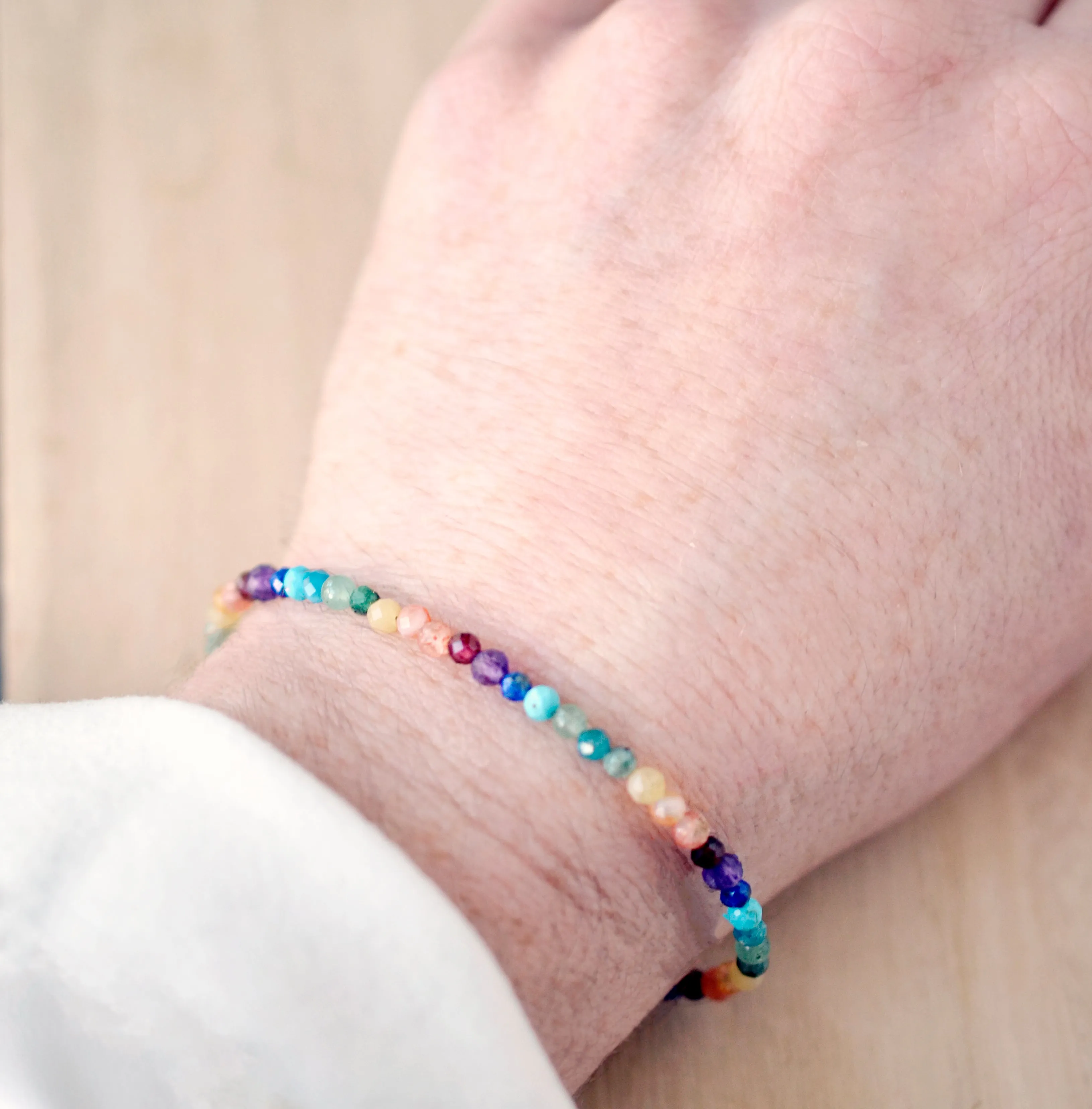 Mulit Color Beaded Gemstone Bracelet, Silver or Gold