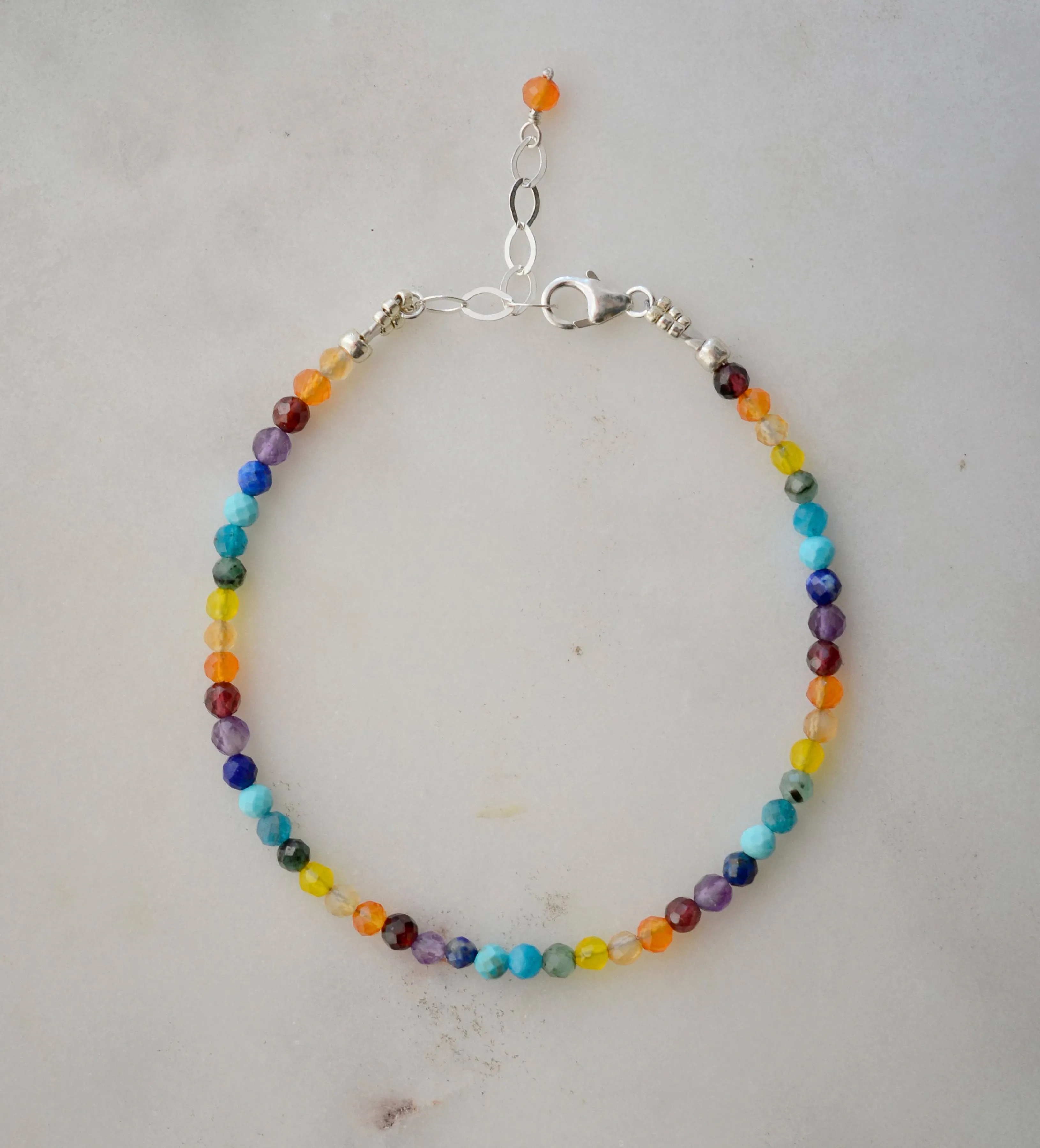 Mulit Color Beaded Gemstone Bracelet, Silver or Gold