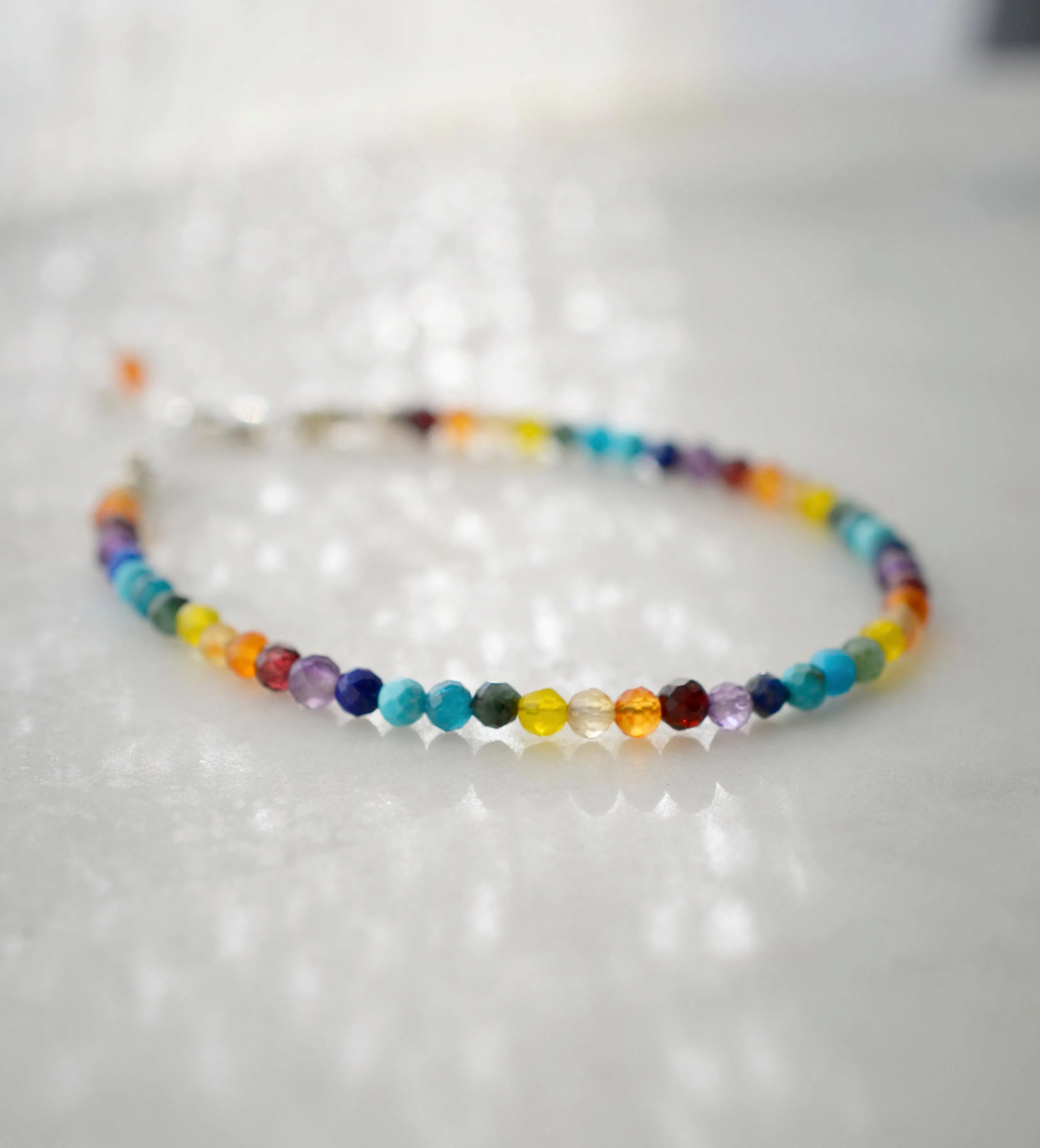 Mulit Color Beaded Gemstone Bracelet, Silver or Gold