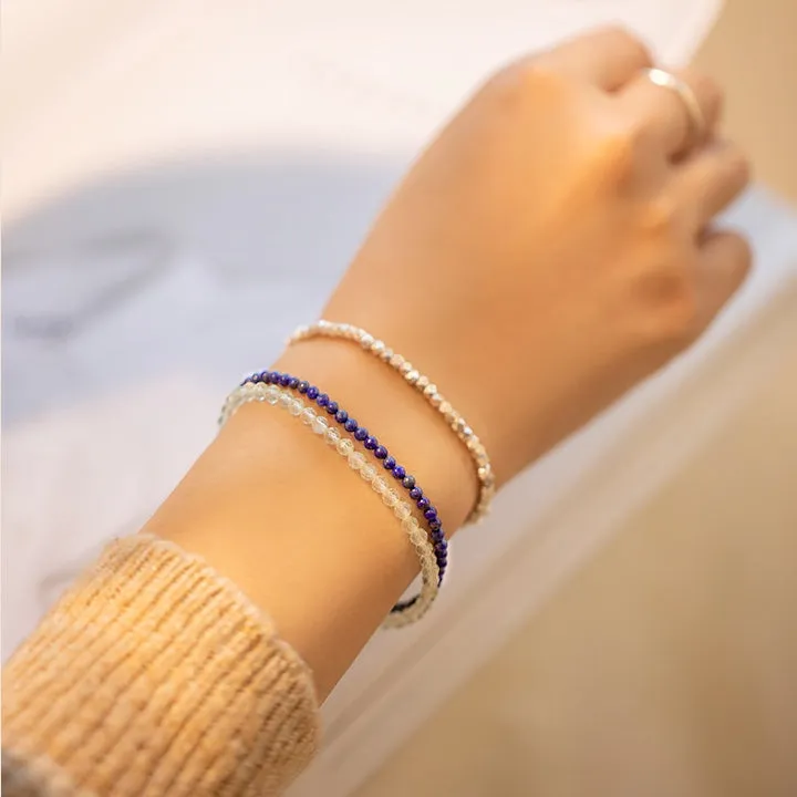 Natural 2.5 mm Unprocessed Lapis Lazuli Bracelet for Women 14K Gold Accents