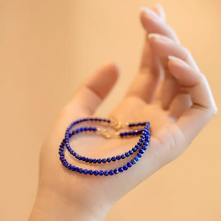 Natural 2.5 mm Unprocessed Lapis Lazuli Bracelet for Women 14K Gold Accents