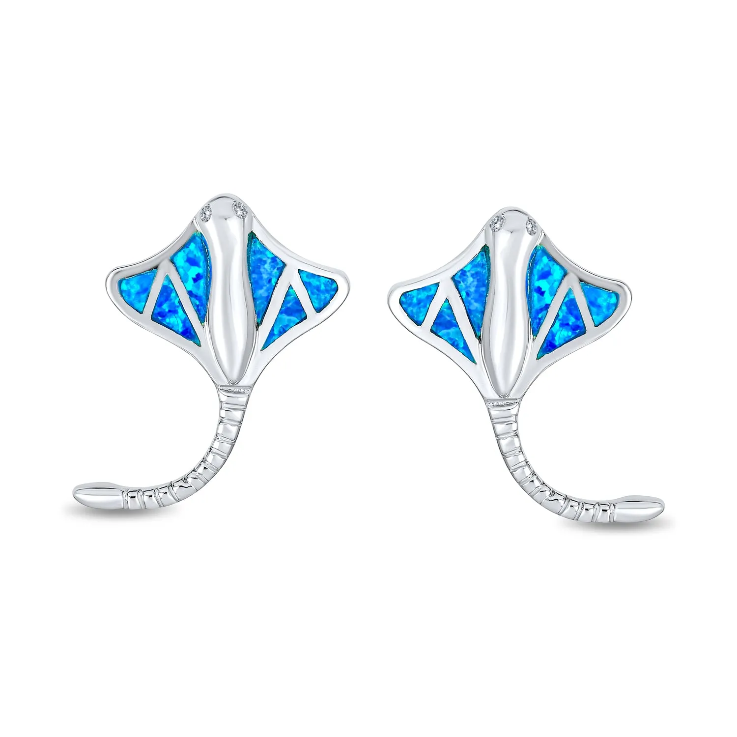 Nautical Blue Opal Stingray Stud Earrings Sterling Silver October Birthstone