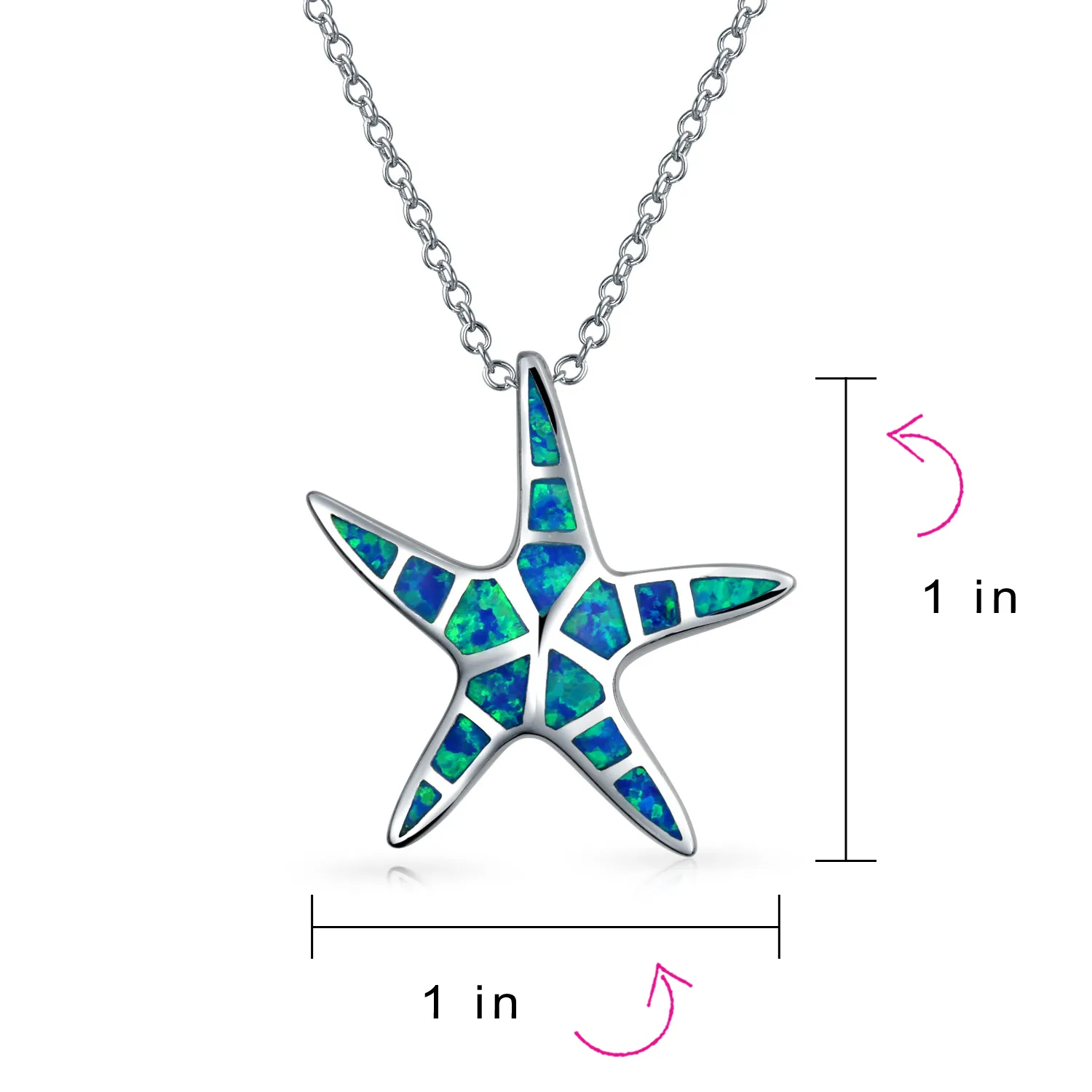 Nautical Starfish Pendant Necklace with Blue Opal Inlay in Sterling Silver