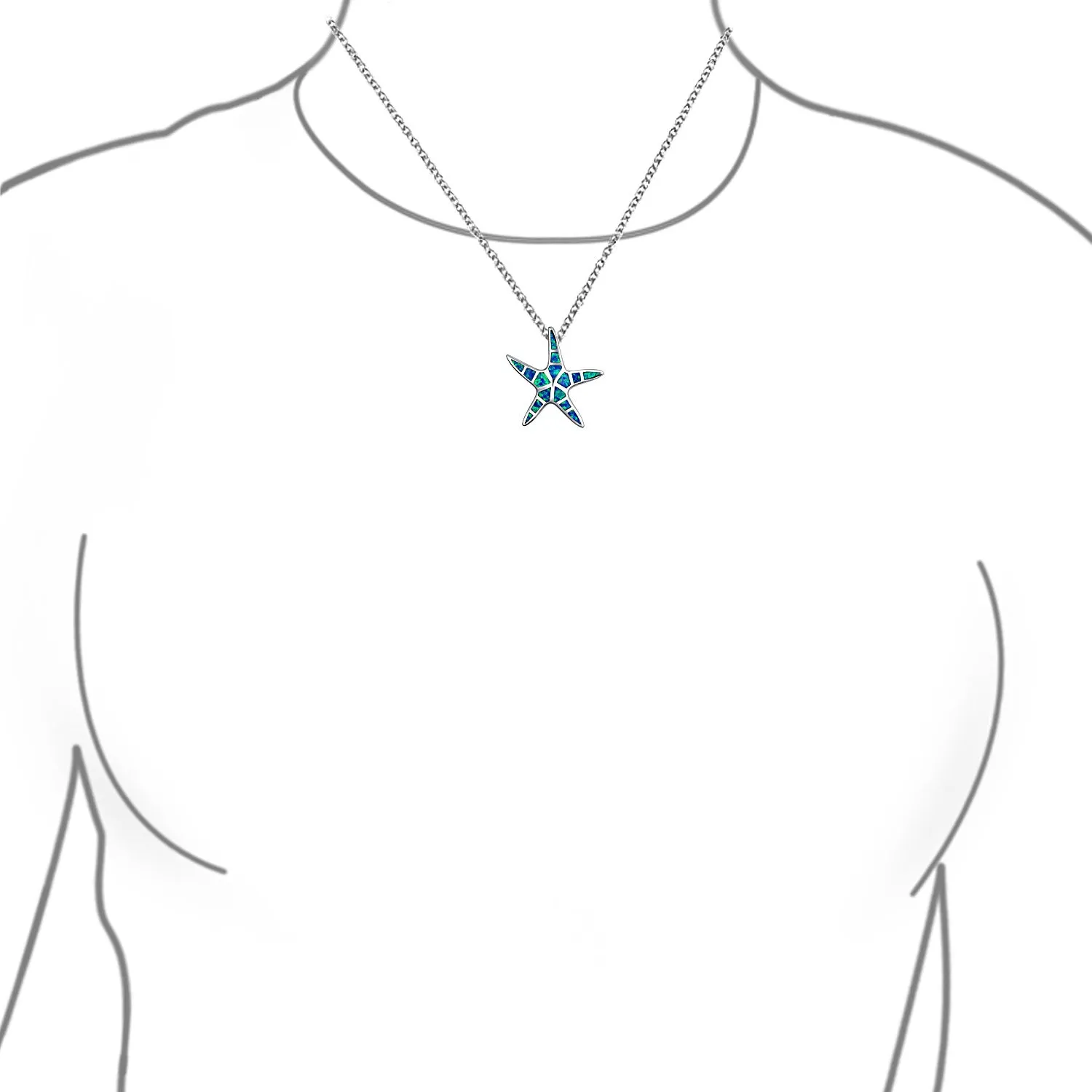 Nautical Starfish Pendant Necklace with Blue Opal Inlay in Sterling Silver