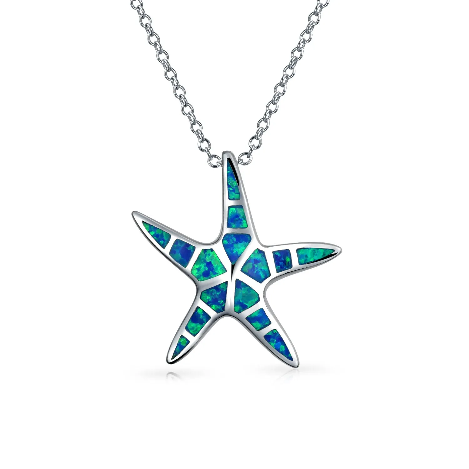 Nautical Starfish Pendant Necklace with Blue Opal Inlay in Sterling Silver