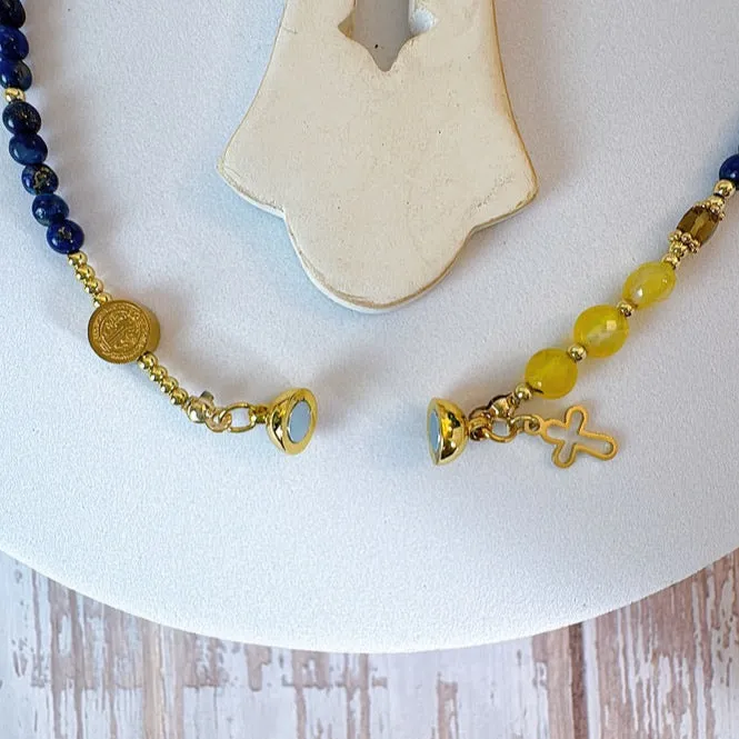 Navy Blue Lapis lazuli with Yellow Agates  Rosary Magnetic Bracelet