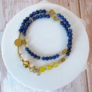 Navy Blue Lapis lazuli with Yellow Agates  Rosary Magnetic Bracelet