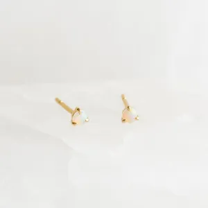 October  Birthstone Stud Earrings 14k Gold - Opal