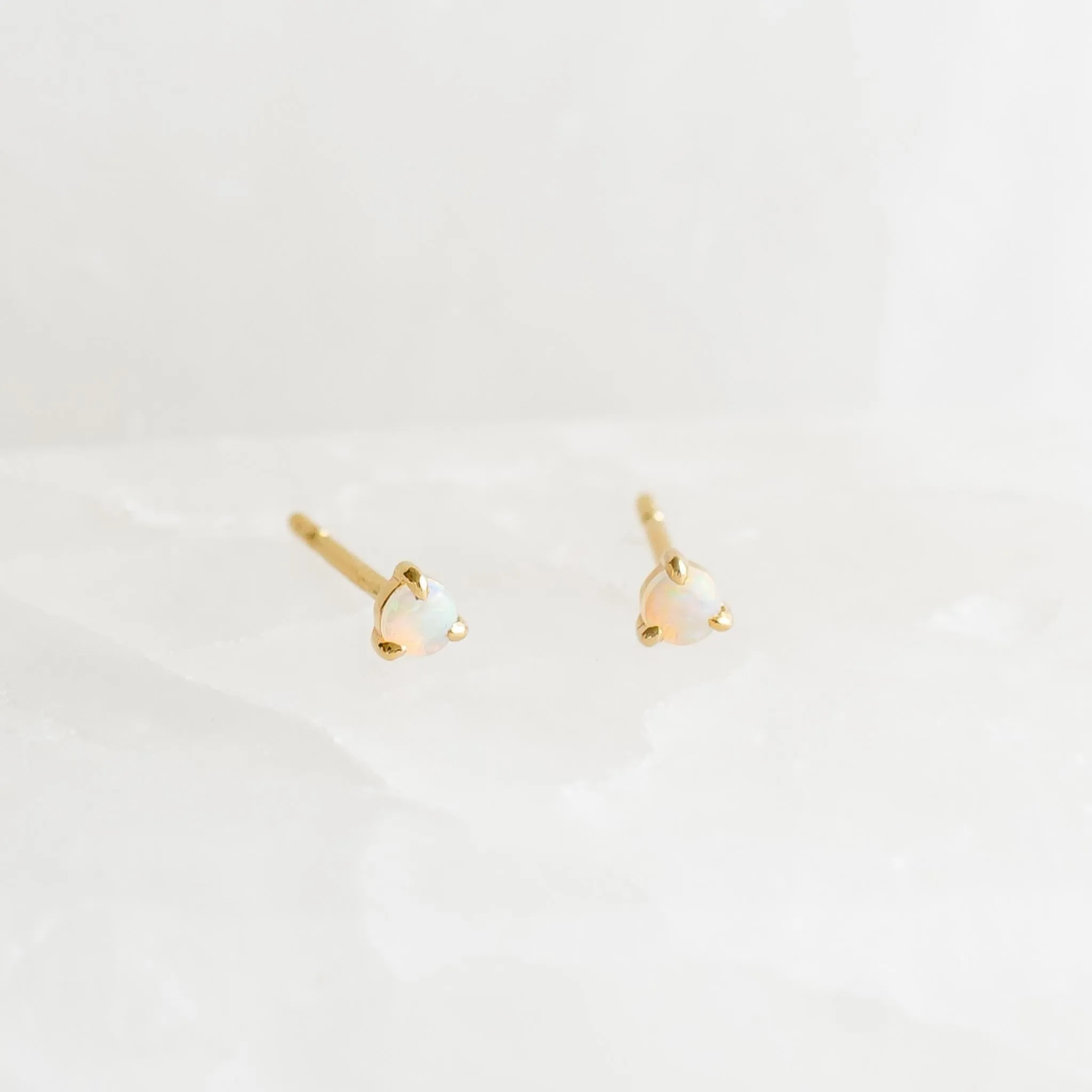 October  Birthstone Stud Earrings 14k Gold - Opal