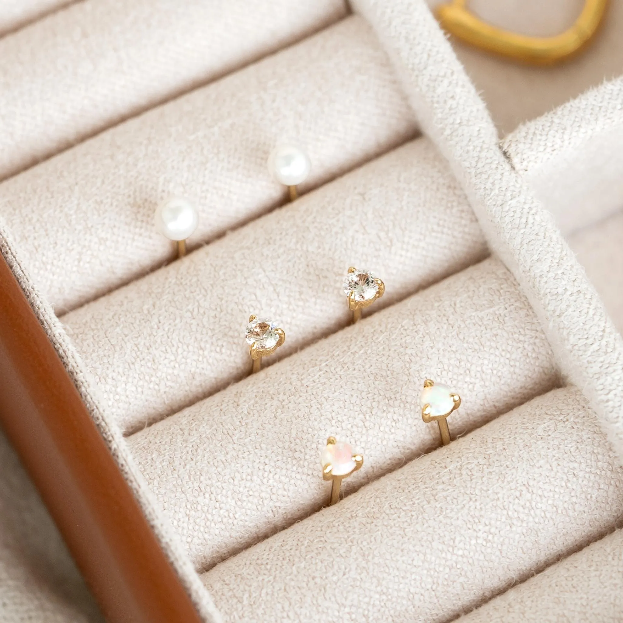 October  Birthstone Stud Earrings 14k Gold - Opal