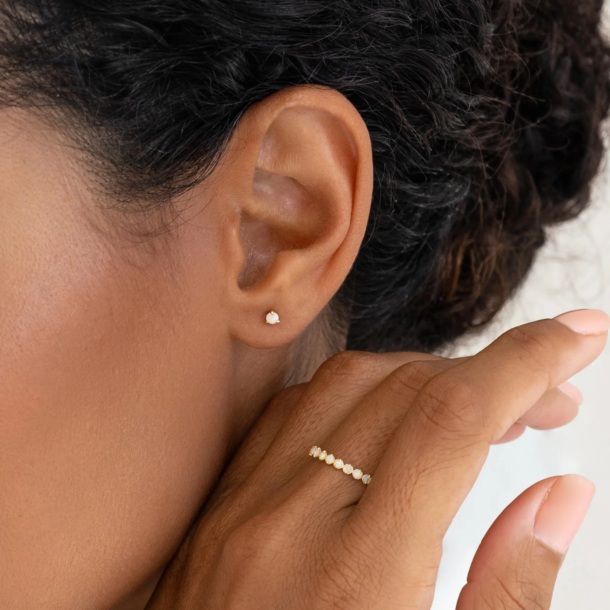 October  Birthstone Stud Earrings 14k Gold - Opal