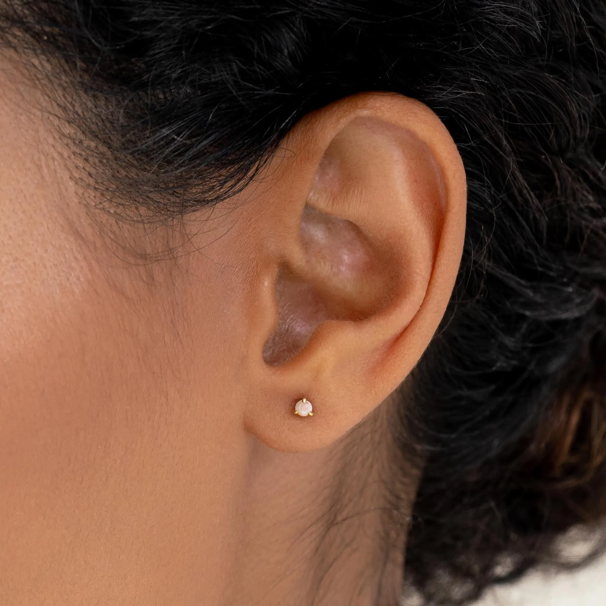 October  Birthstone Stud Earrings 14k Gold - Opal